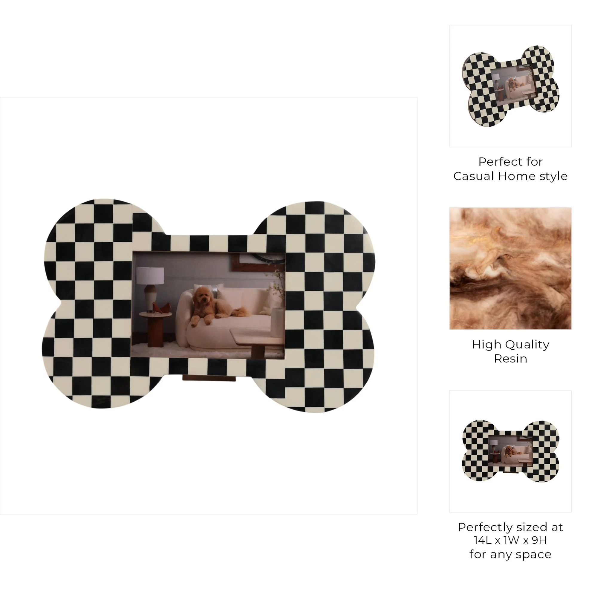 5x7 Checkerboard Dog Bone Photo Frame, Ivory/black - Image 8