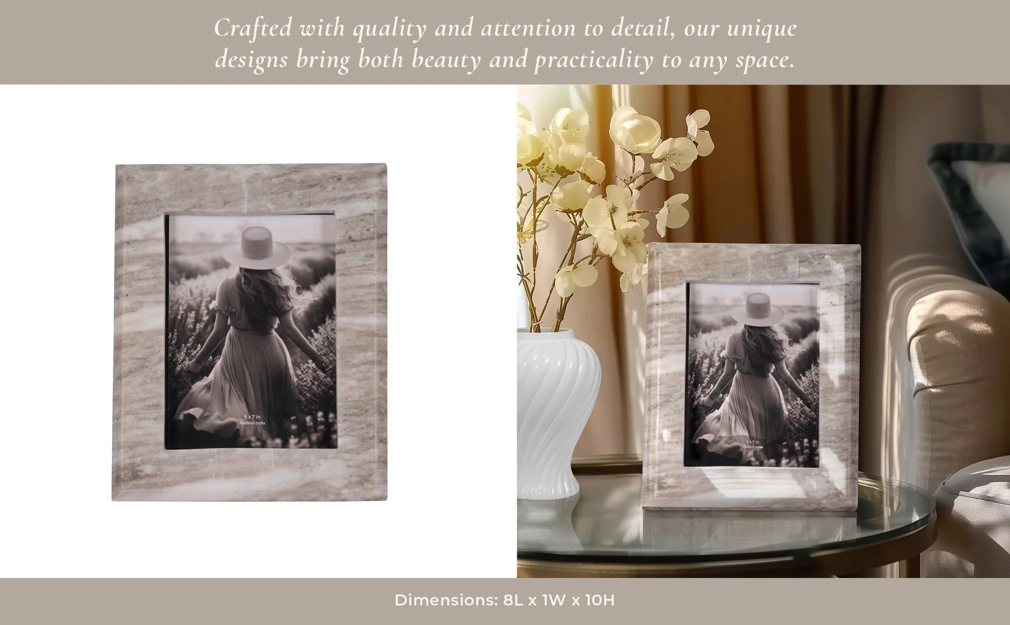 5x7 Curved Marble Photo Frame, Mocha - Image 10