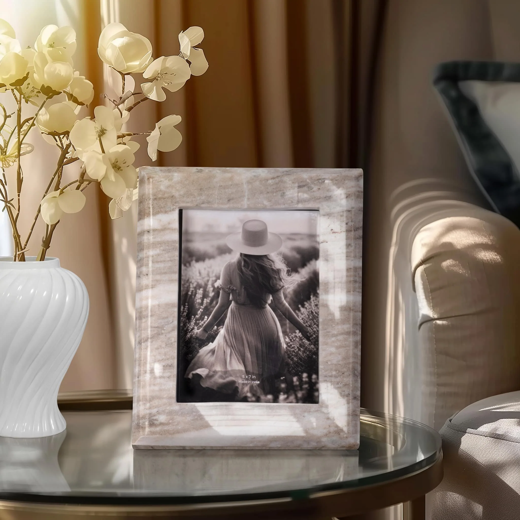 5x7 Curved Marble Photo Frame, Mocha - Image 9