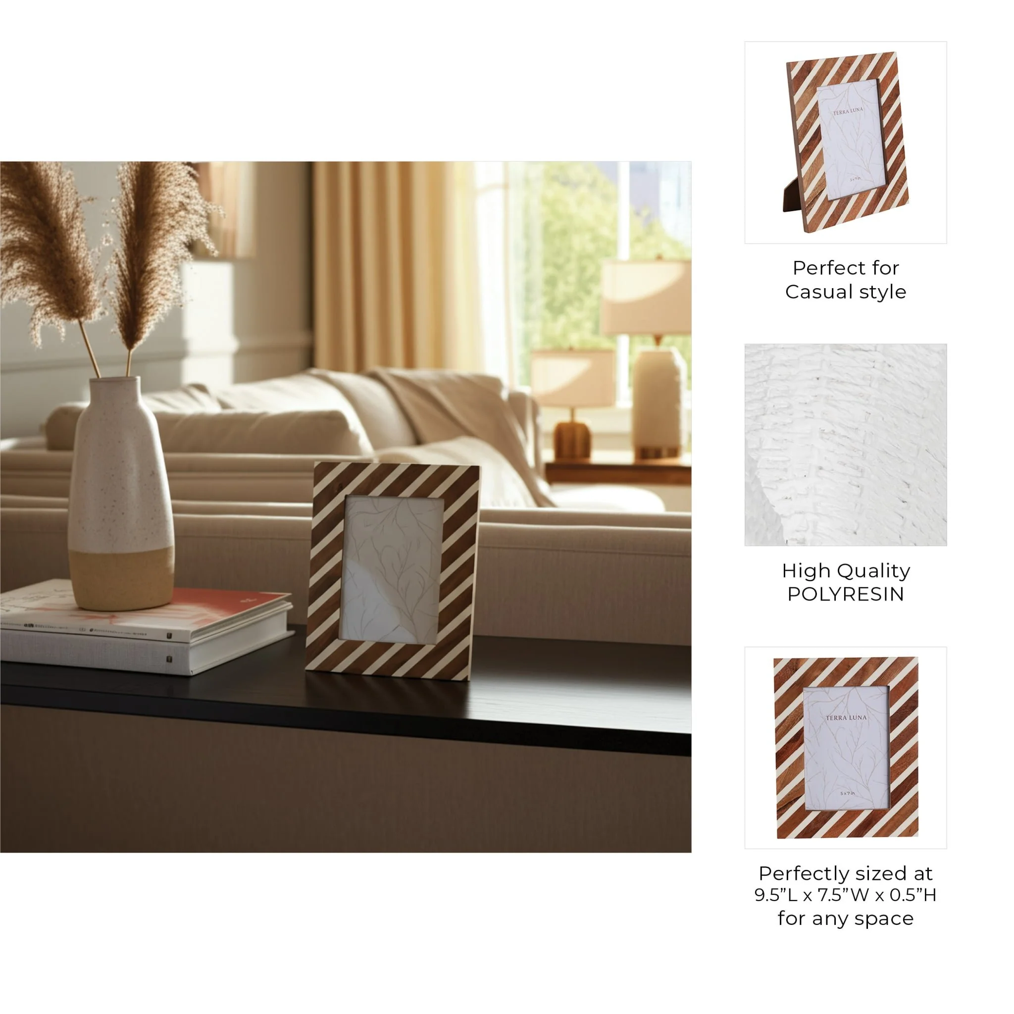 5x7 Diagonal Lines Photo Frame, Natural/ivory - Image 8