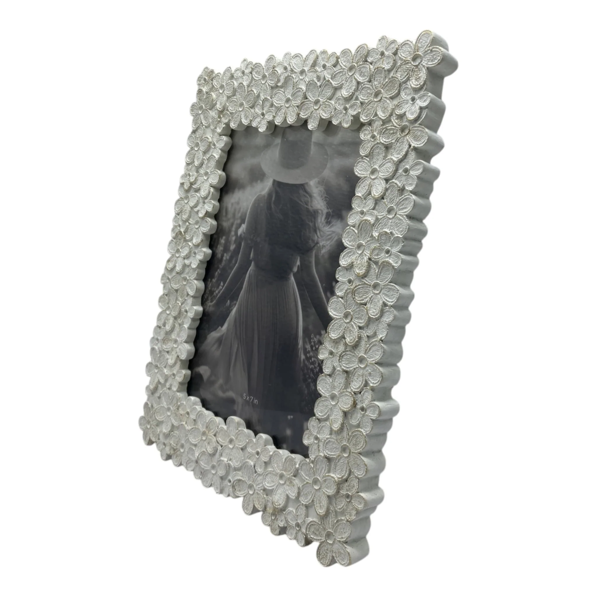 5x7" Floral Photo Frame, Ivory/gold - Image 2