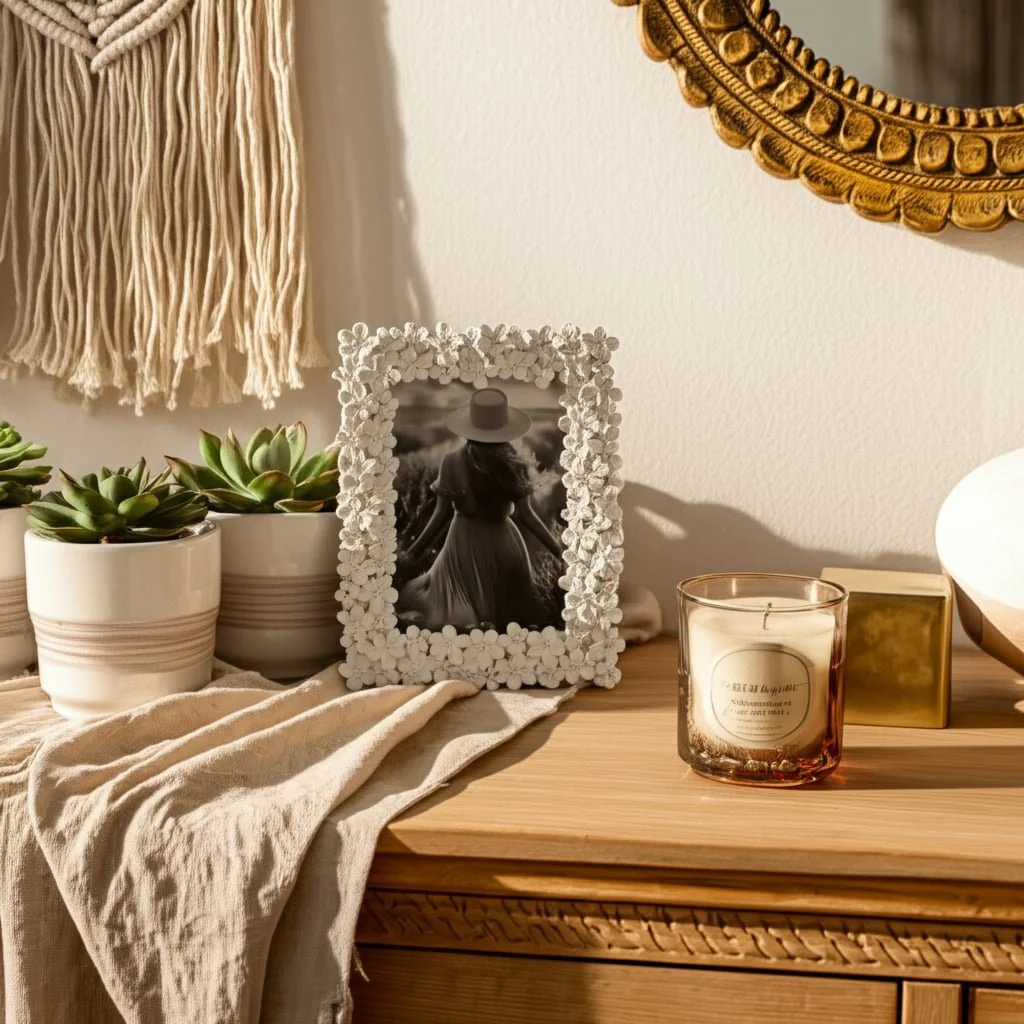 5x7" Floral Photo Frame, Ivory/gold - Image 7