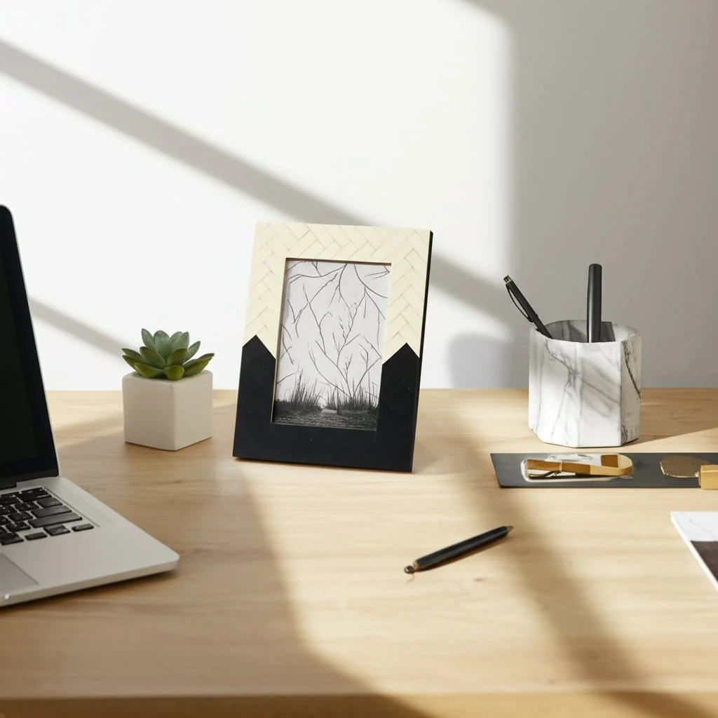 5x7" Herringbone 2-tone Photo Frame, Ivory/ Black - Image 2
