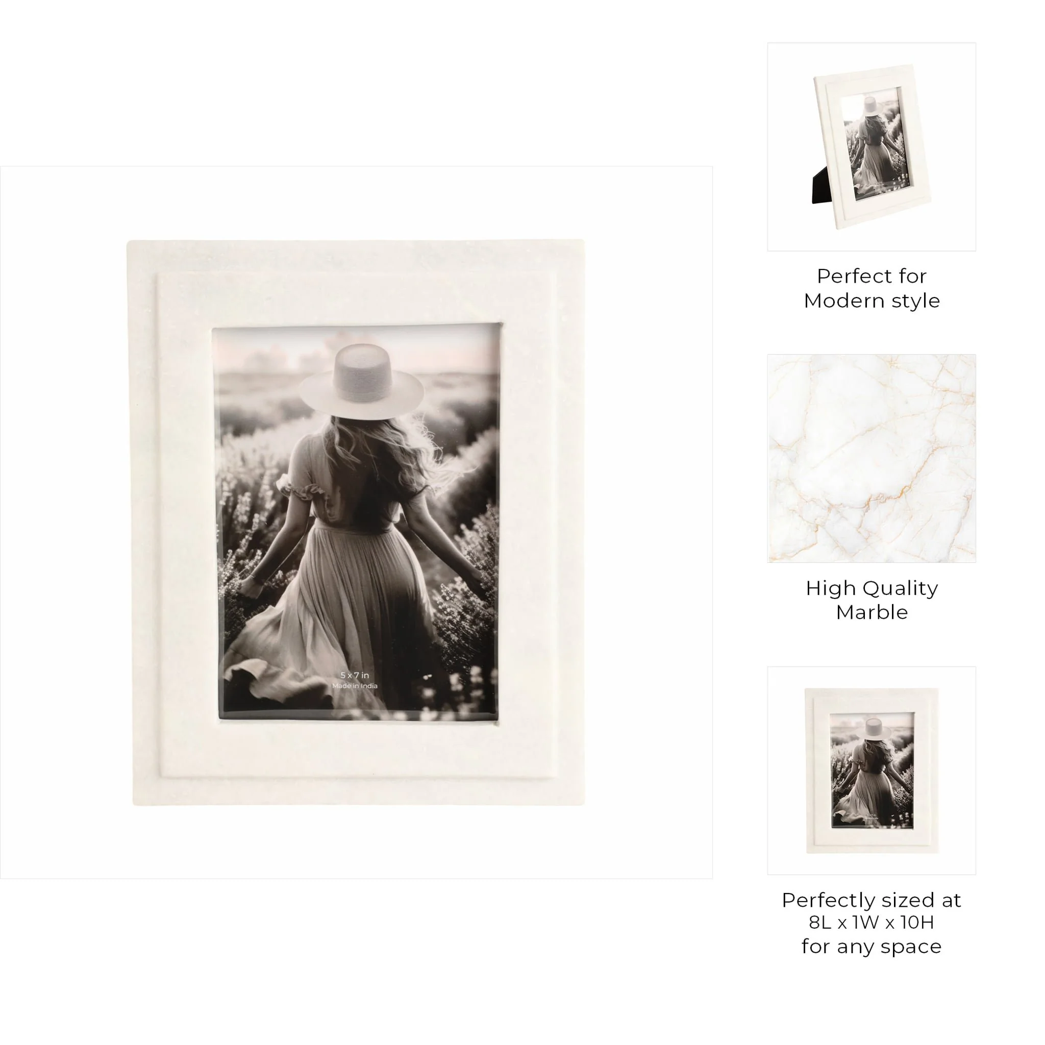 5x7 Marble Border Photo Frame, White - Image 8