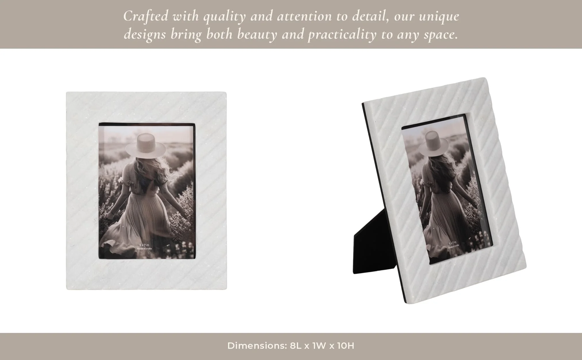 5x7 Marble Ridged Photo Frame, White - Image 10
