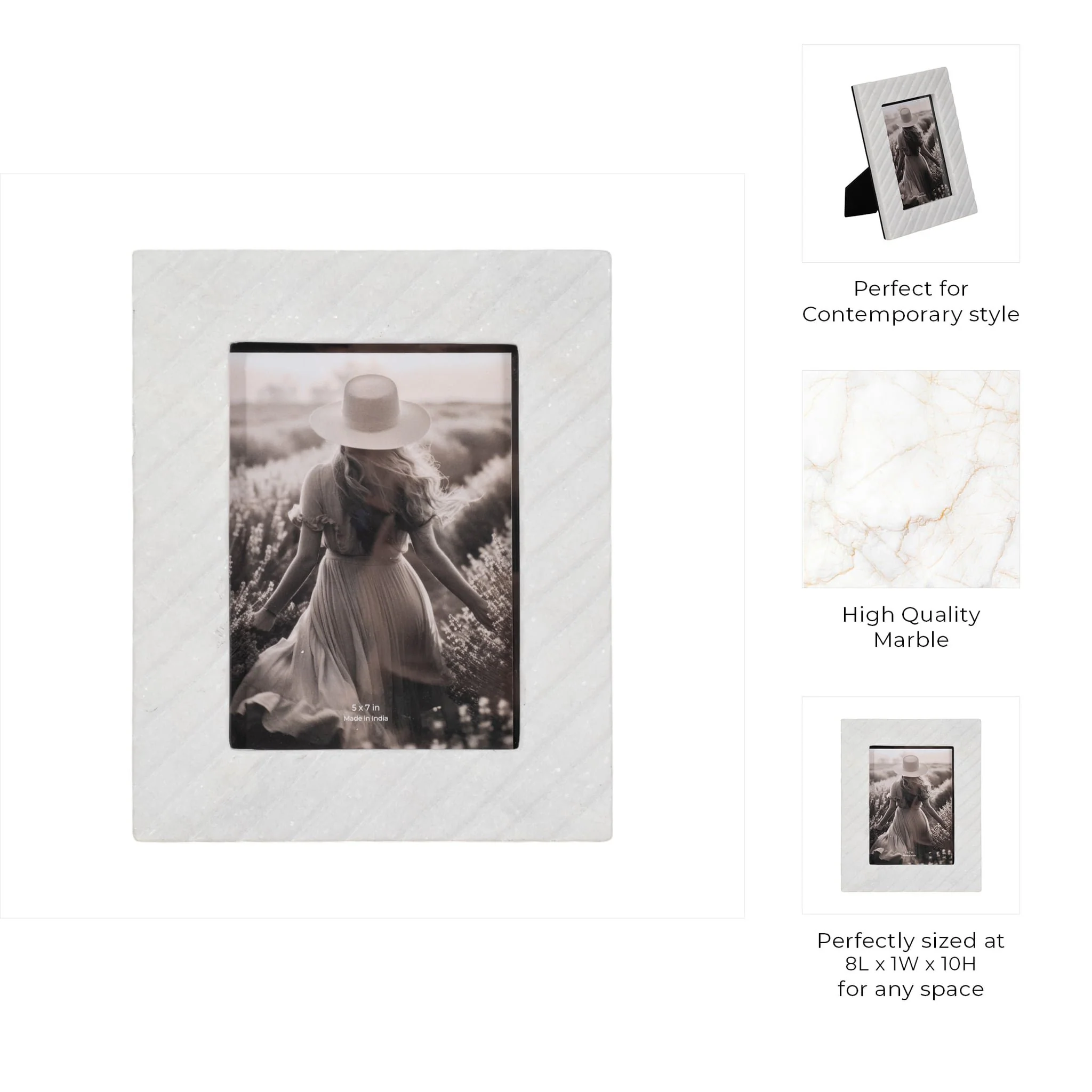 5x7 Marble Ridged Photo Frame, White - Image 7