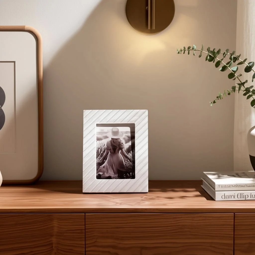5x7 Marble Ridged Photo Frame, White - Image 8