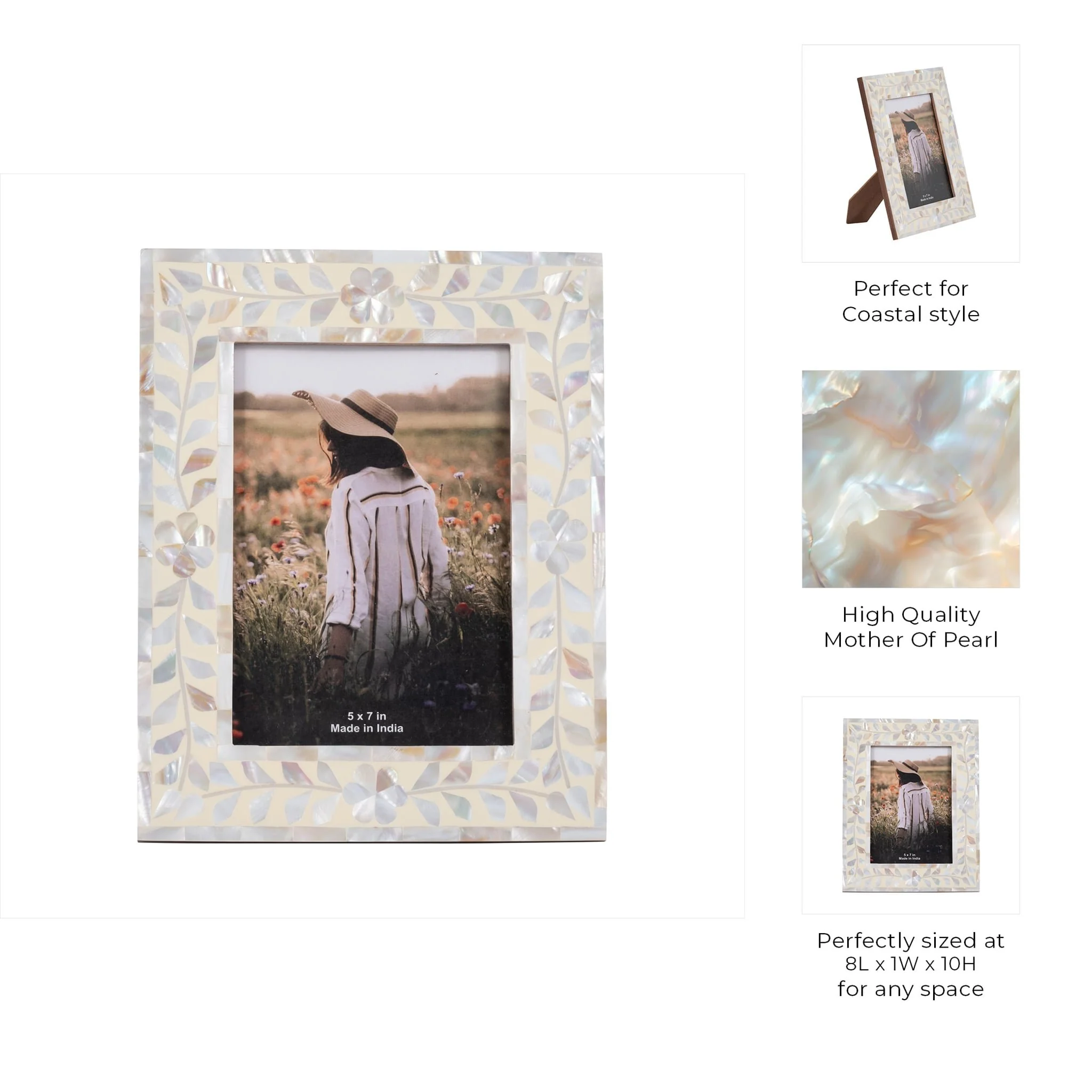 5x7 Mother Of Pearl Inlay Vine Photo Frame, Ivory - Image 8