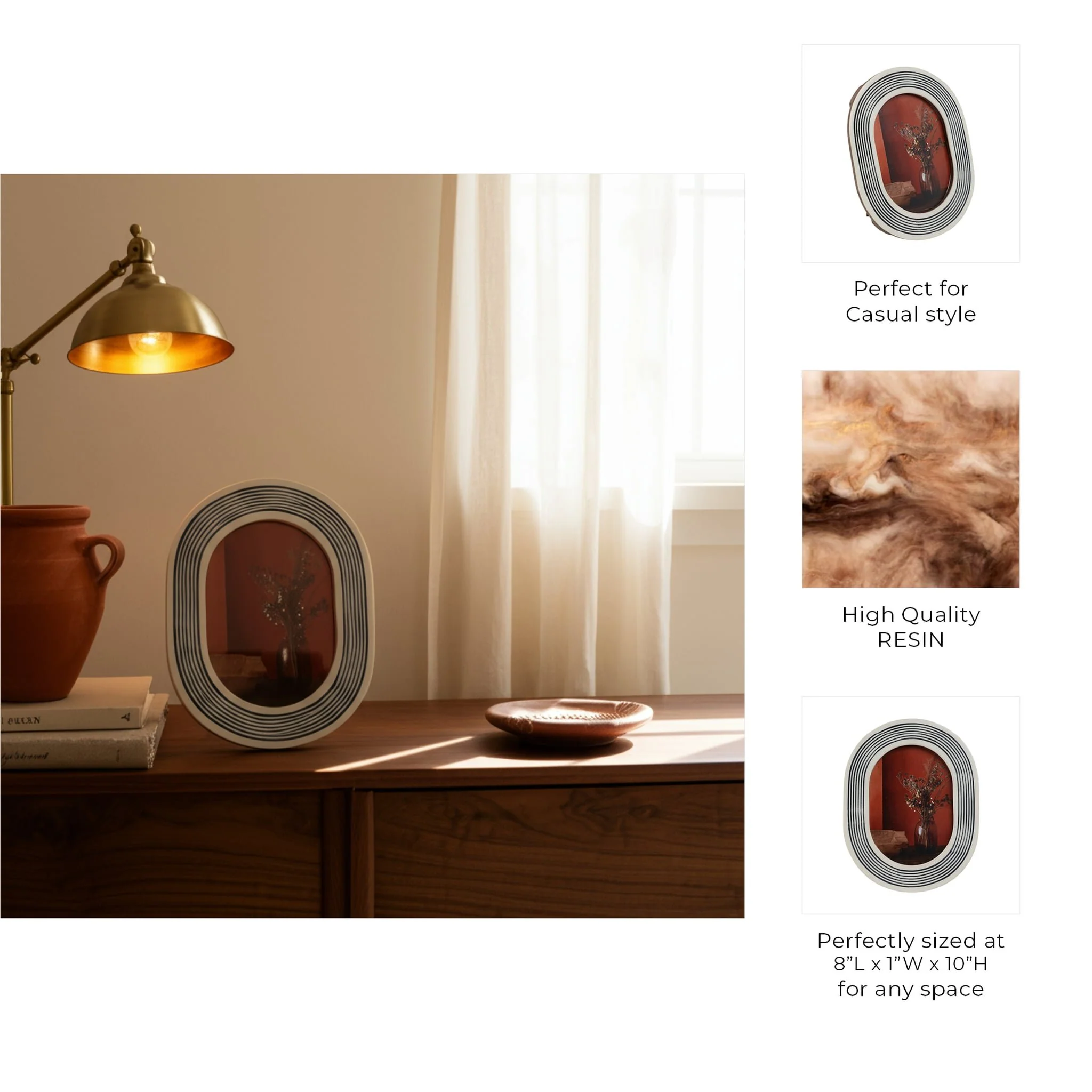 5x7 Oval Etched Lines Photo Frame, White/black - Image 8
