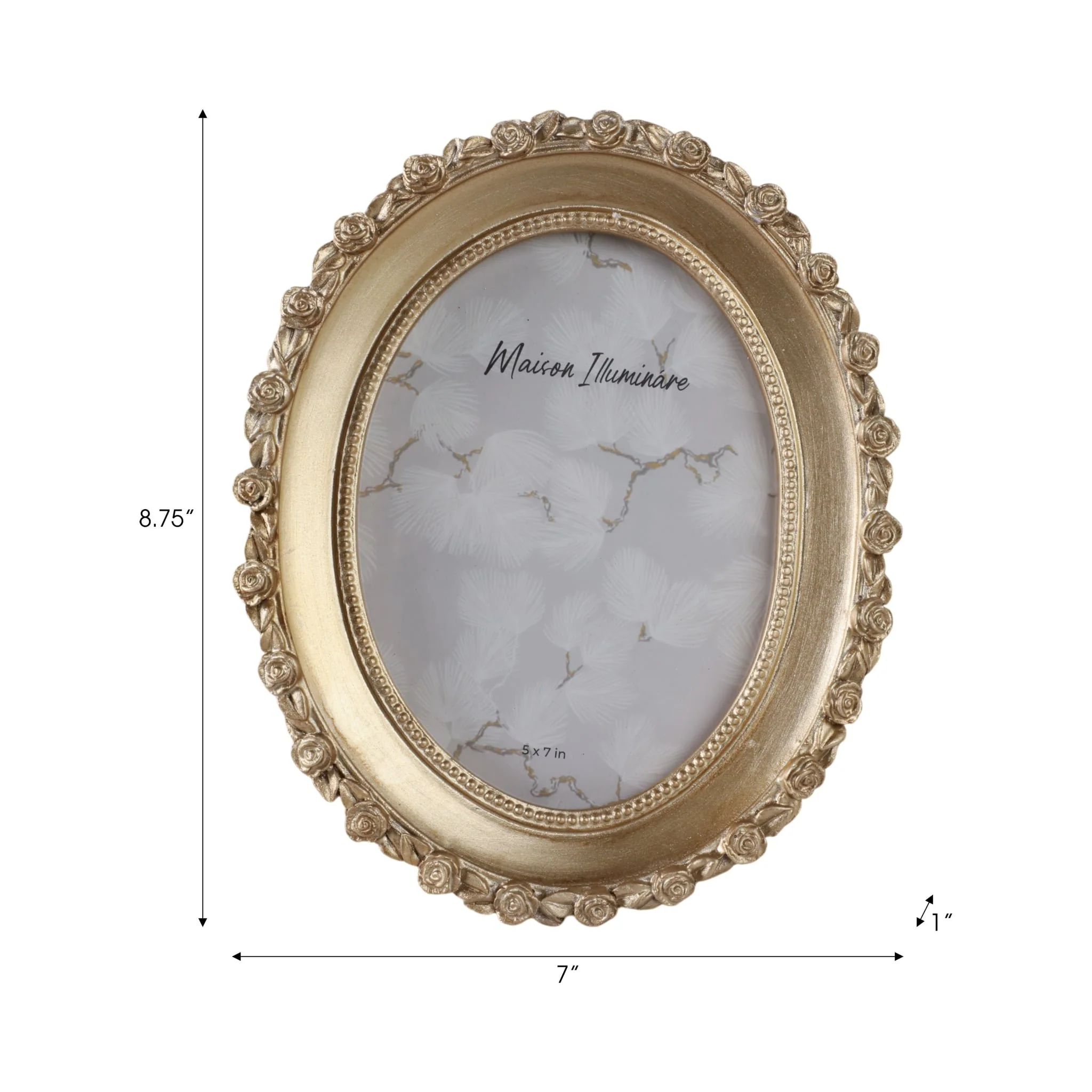 5x7 Oval Photo Frame With Rosette Border, Gold - Image 7