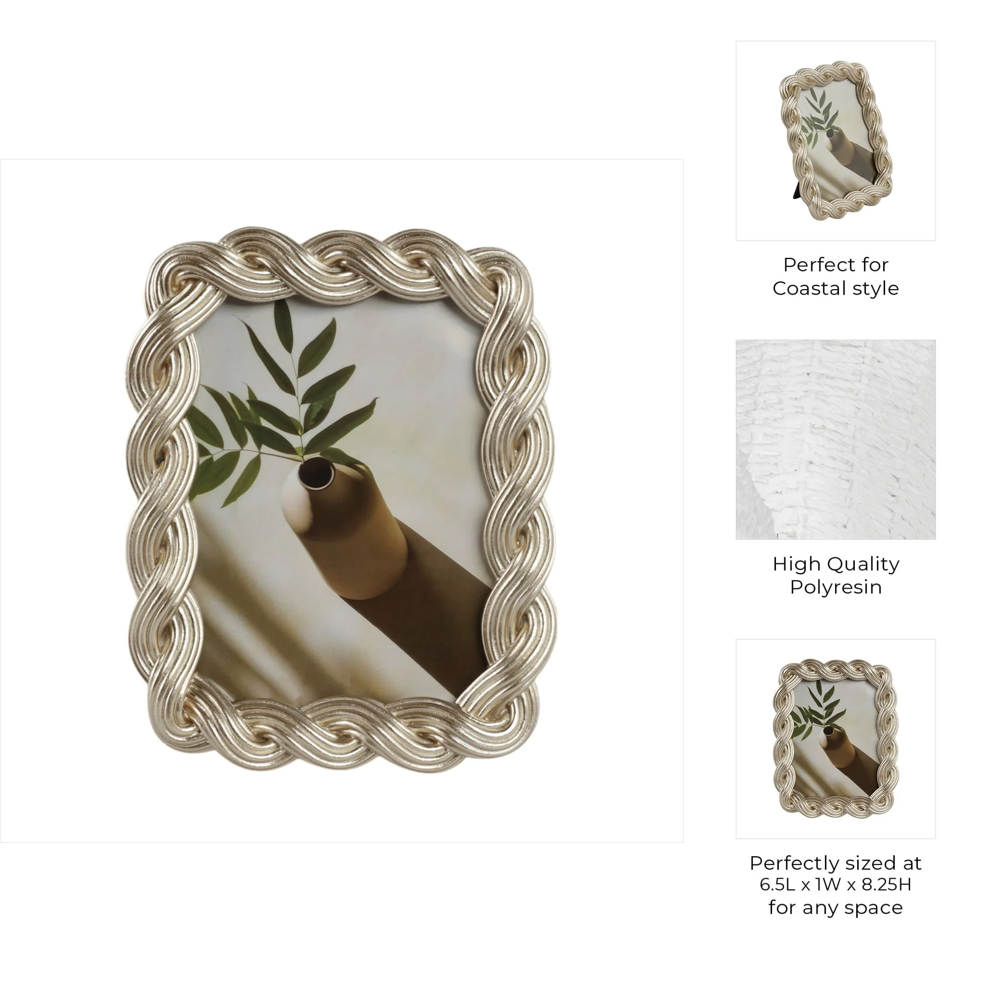 5x7 Polyresin Twisted Rope Photo Frame, Gold - Image 8