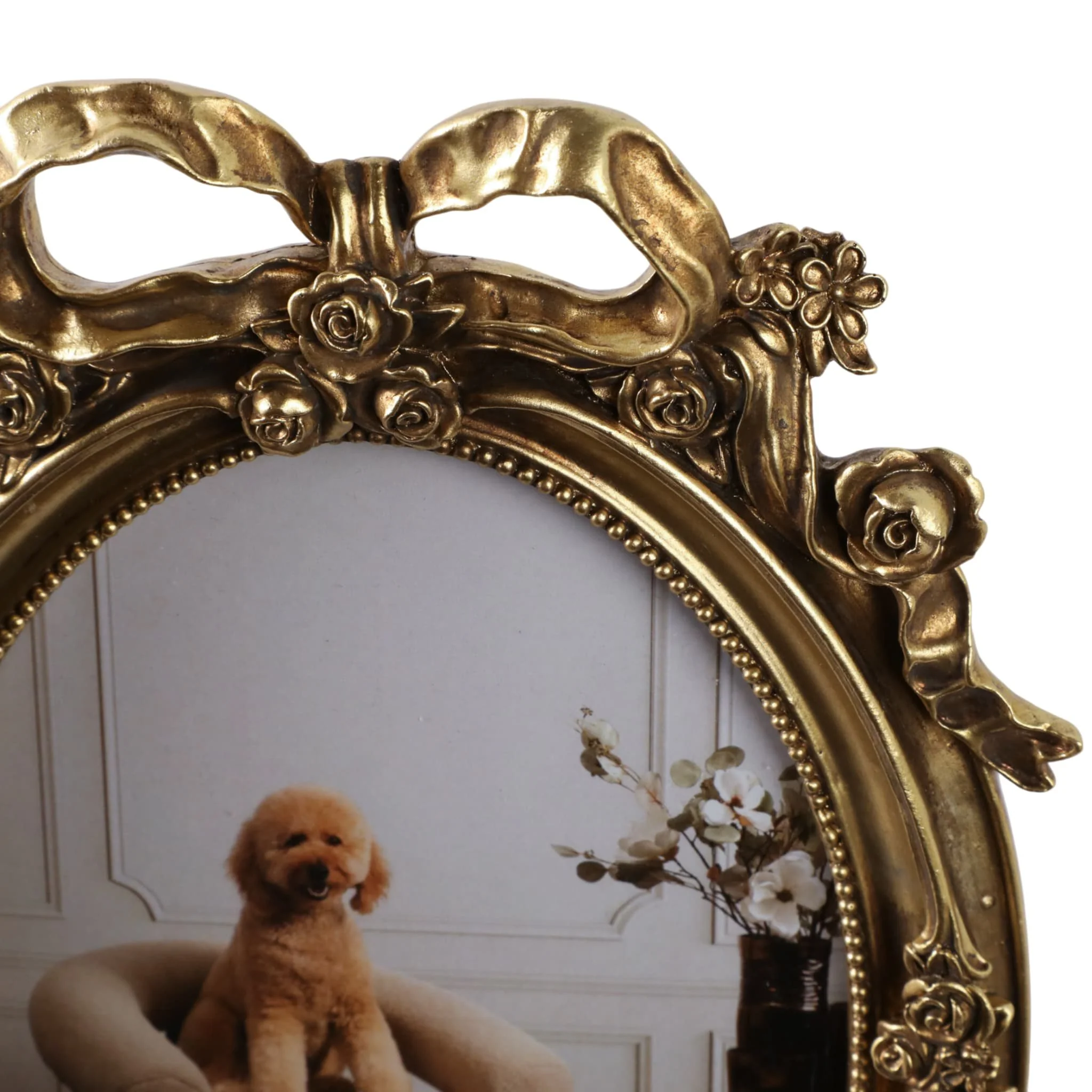5x7 Resin Coquette Bow Oval Photo Frame, Gold - Image 6