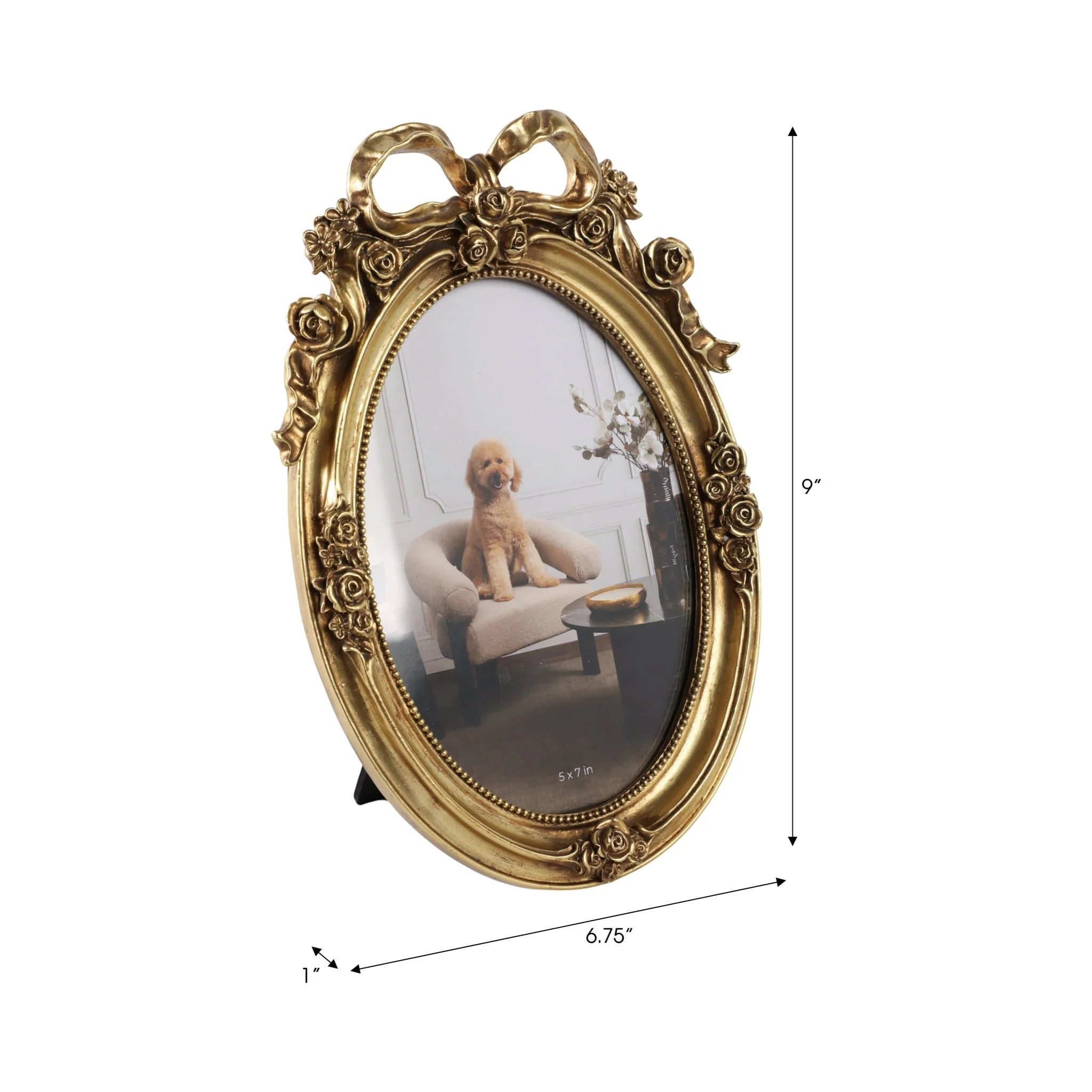 5x7 Resin Coquette Bow Oval Photo Frame, Gold - Image 7