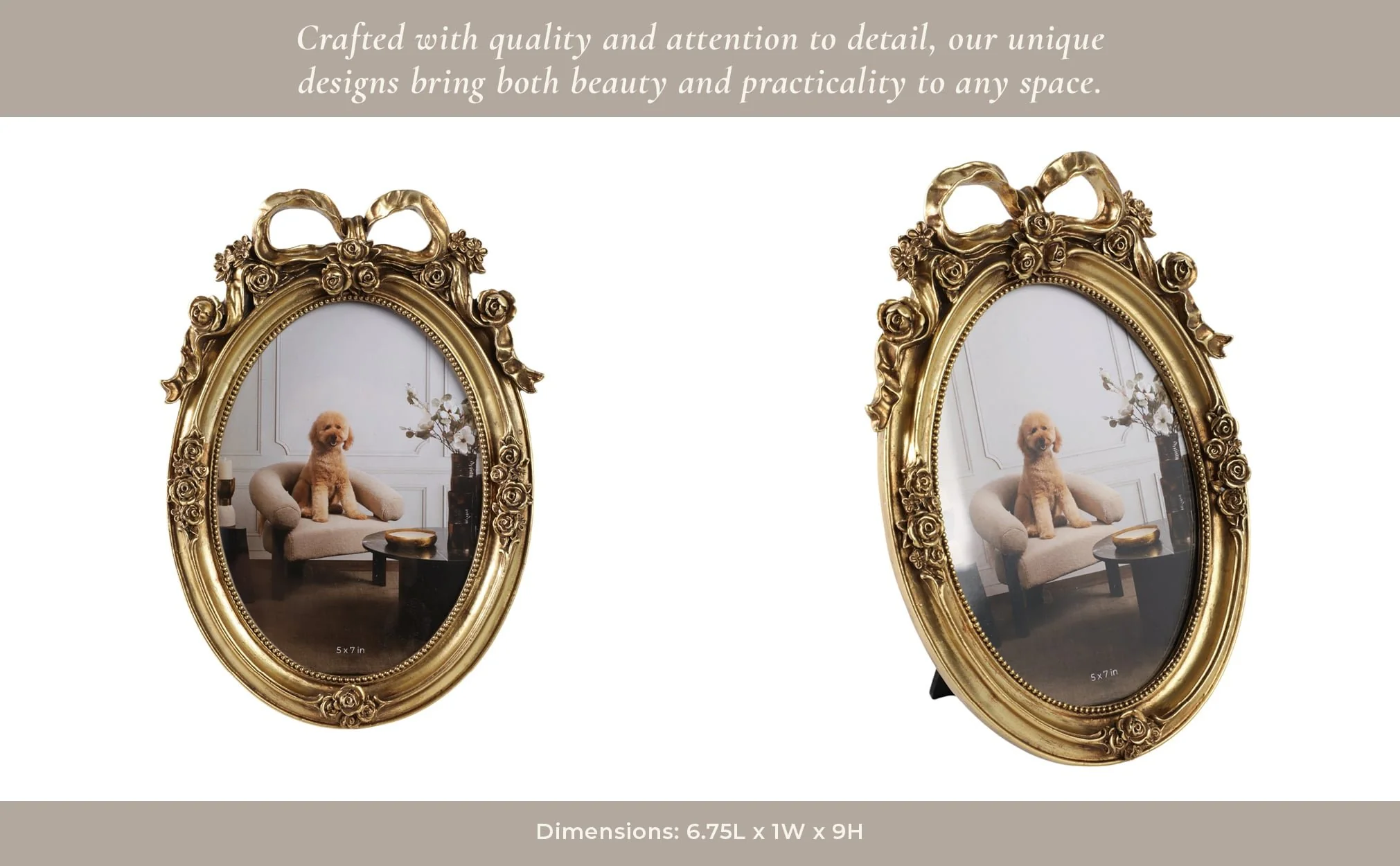 5x7 Resin Coquette Bow Oval Photo Frame, Gold - Image 9