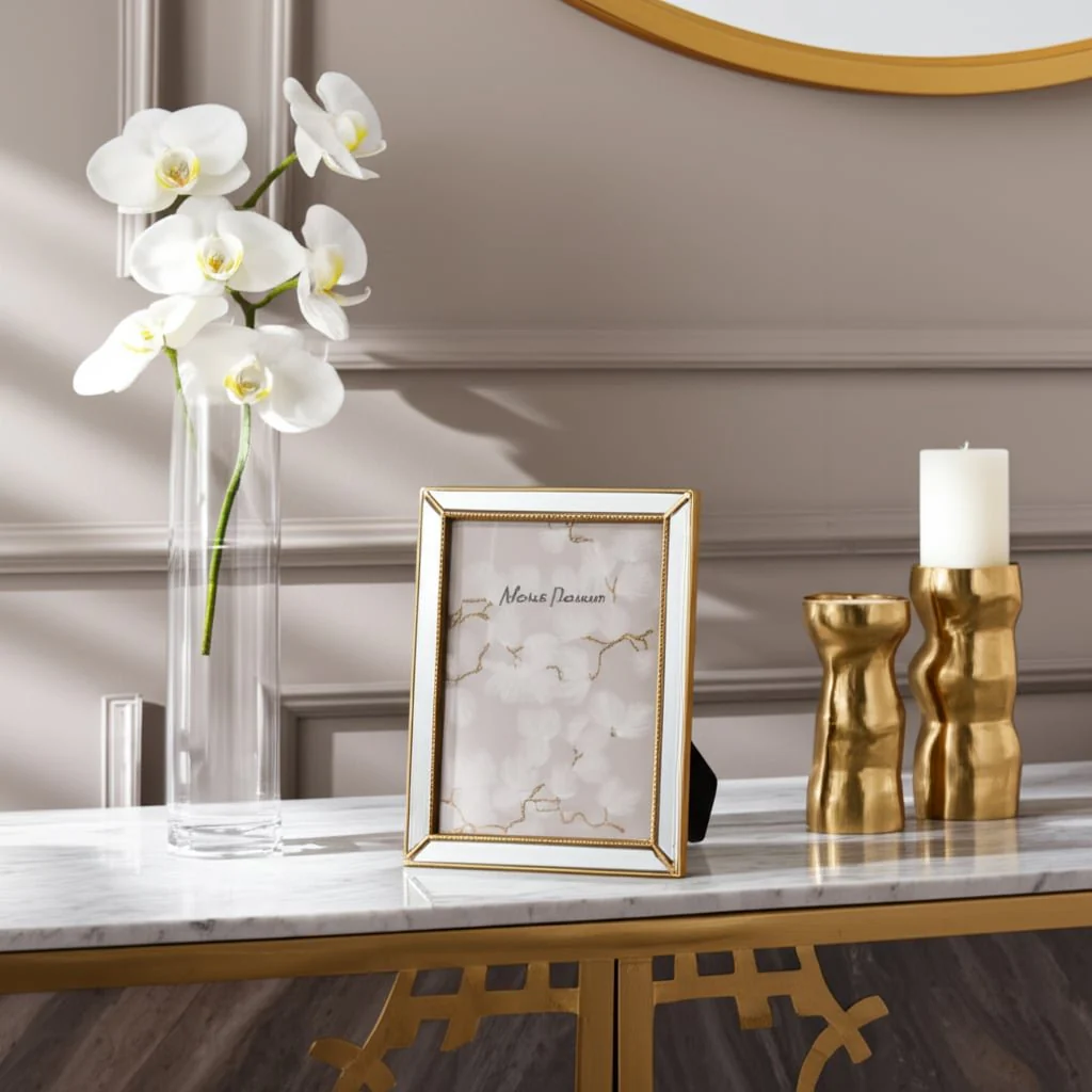 5x7 Resin Mirrored Beaded Border Photo Frame, Gold - Image 10