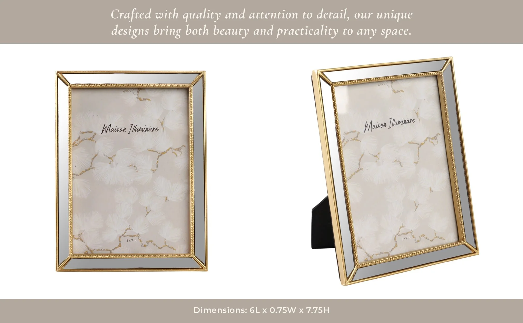 5x7 Resin Mirrored Beaded Border Photo Frame, Gold - Image 13