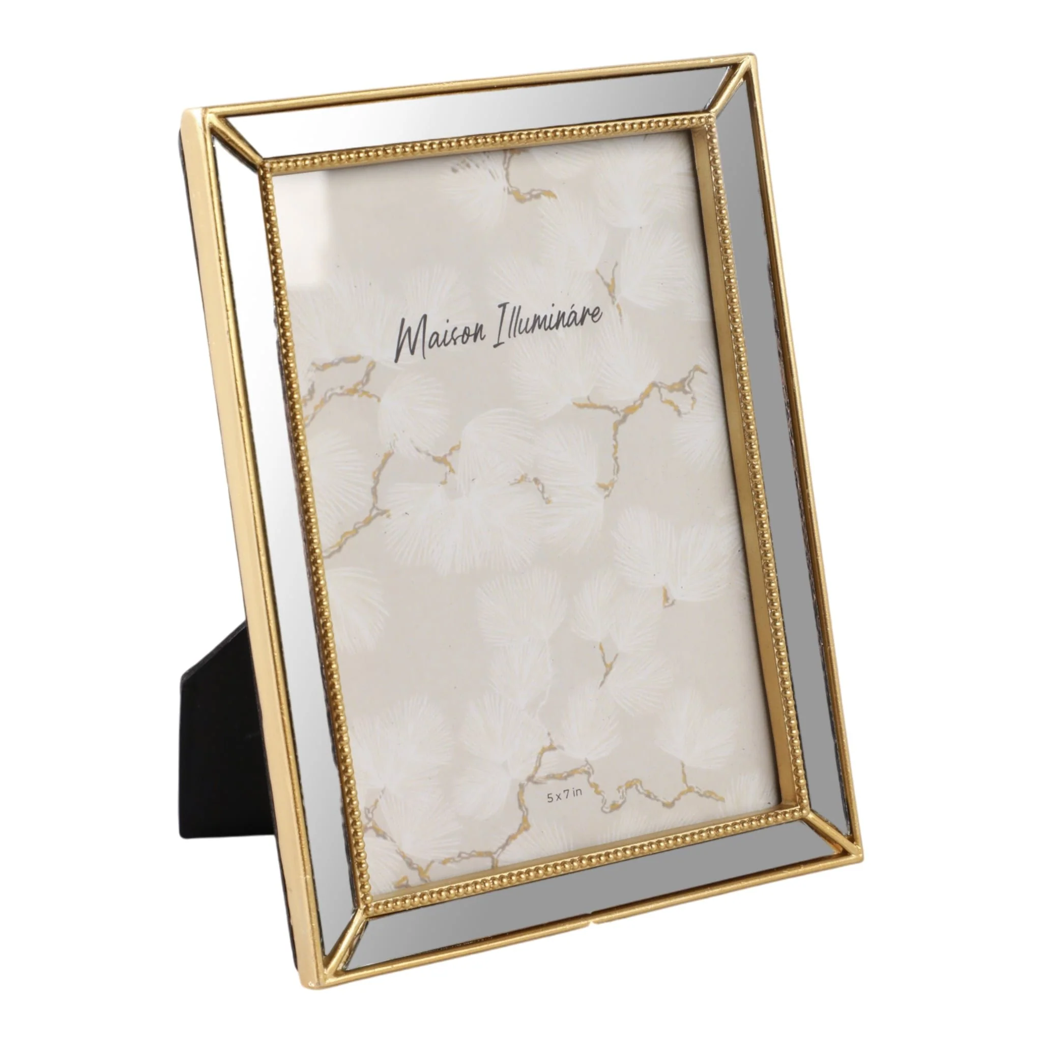 5x7 Resin Mirrored Beaded Border Photo Frame, Gold - Image 2