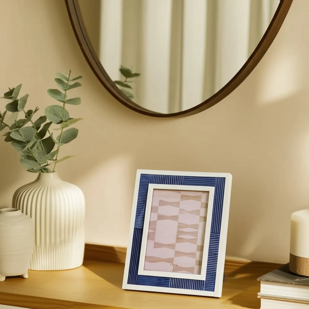 5x7" Resin Photo Frame With Border, Blue/white - Image 7