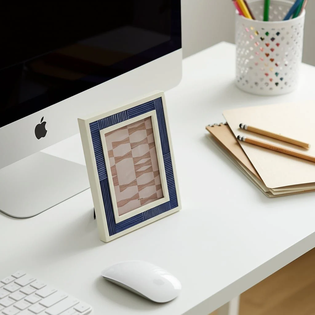 5x7" Resin Photo Frame With Border, Blue/white - Image 9