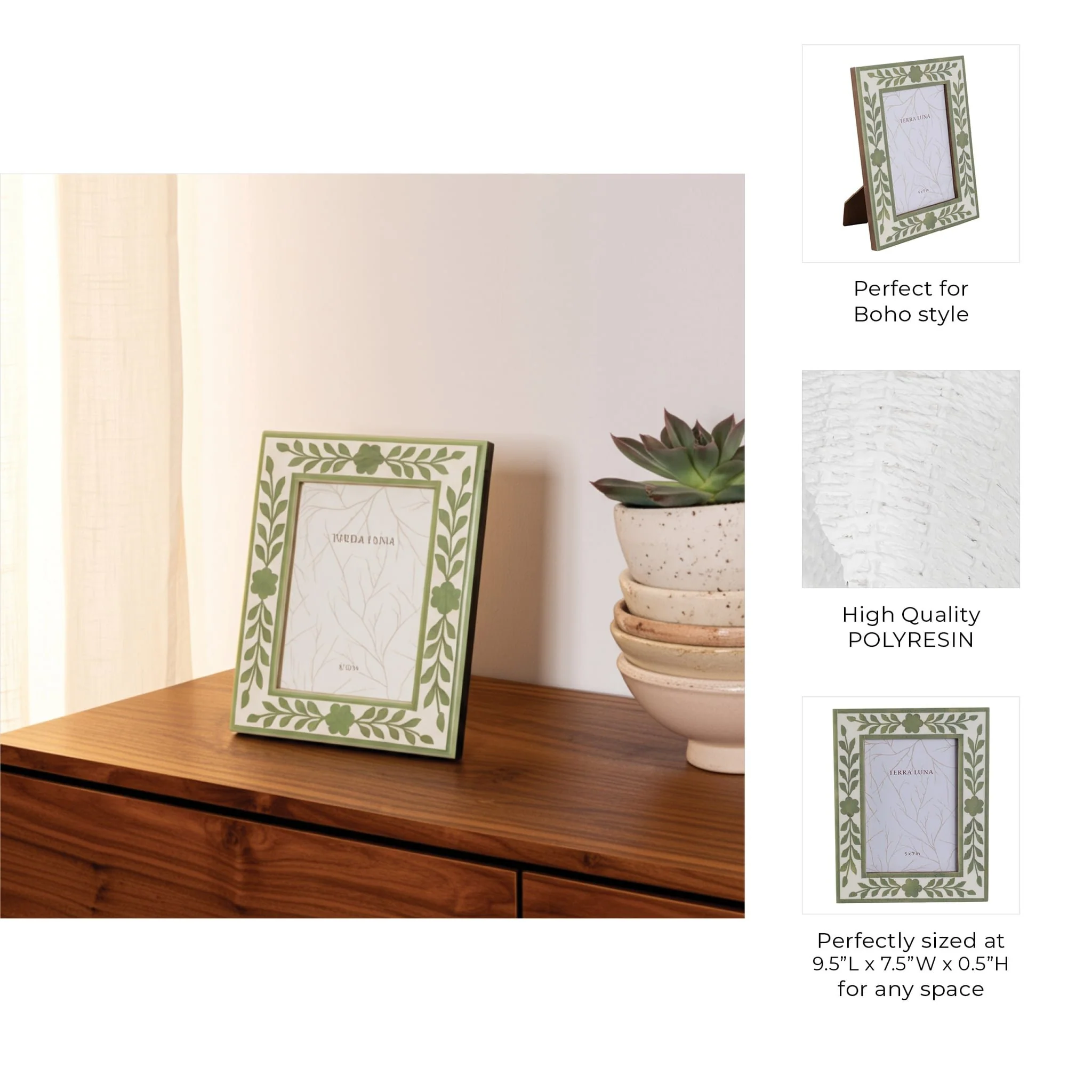 5x7 Sage Green Petals Photo Frame, White/green - Image 8