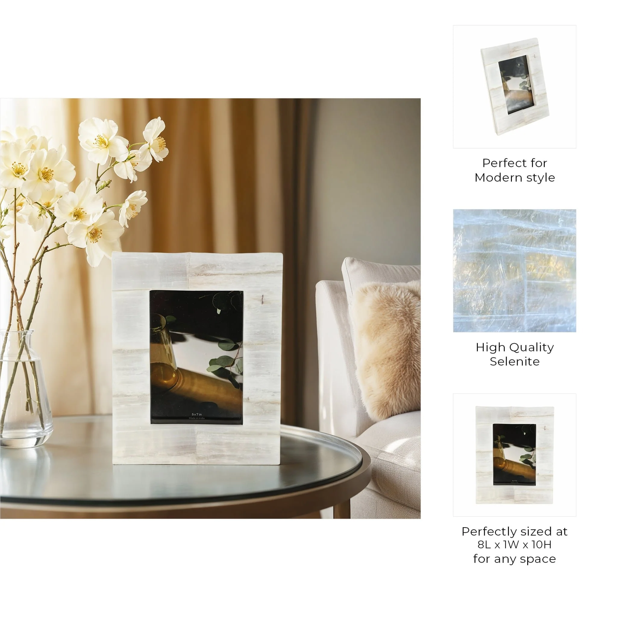 5x7 Selenite Photo Frame, White - Image 8
