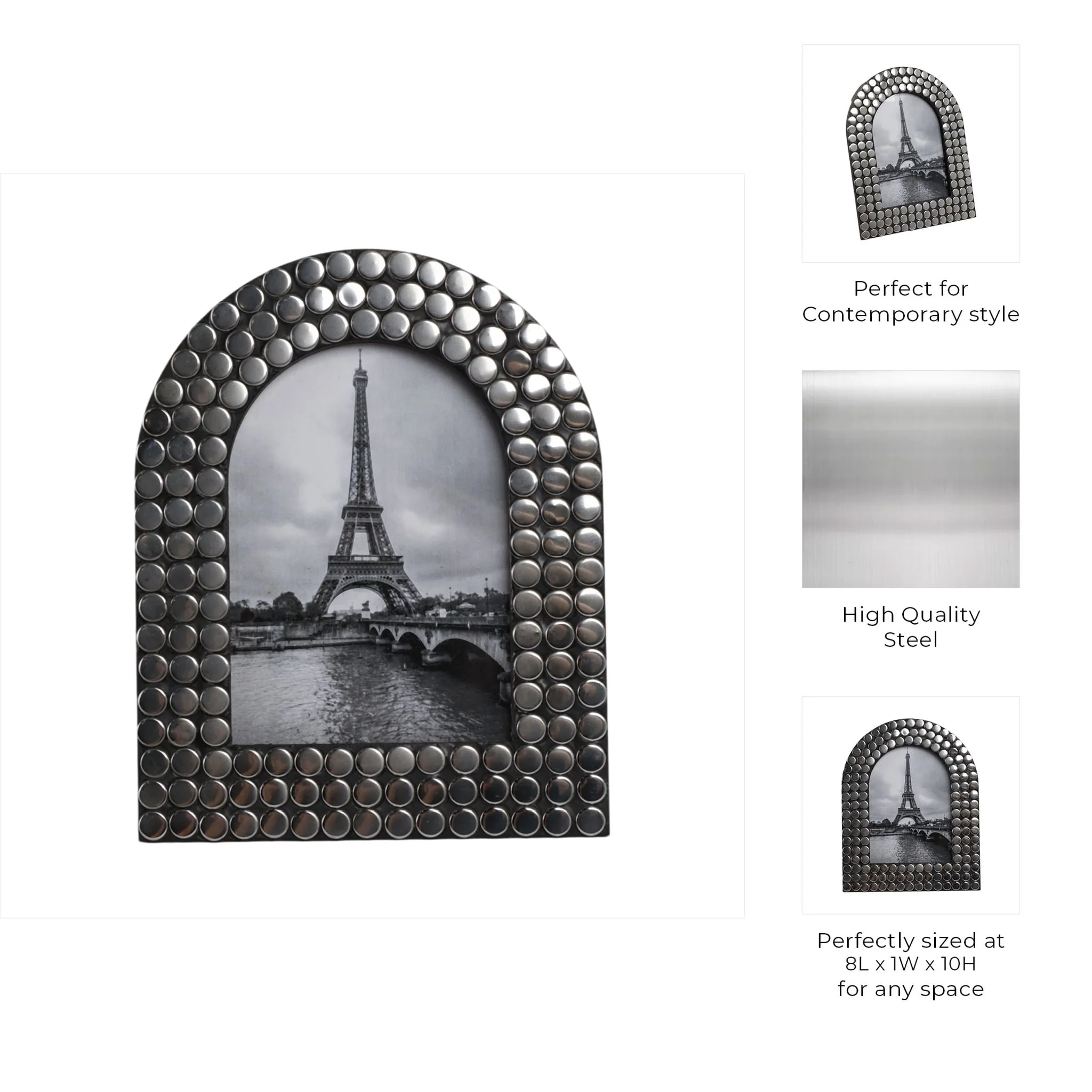 5x7 Studded Arch Photo Frame, Silver/black - Image 8