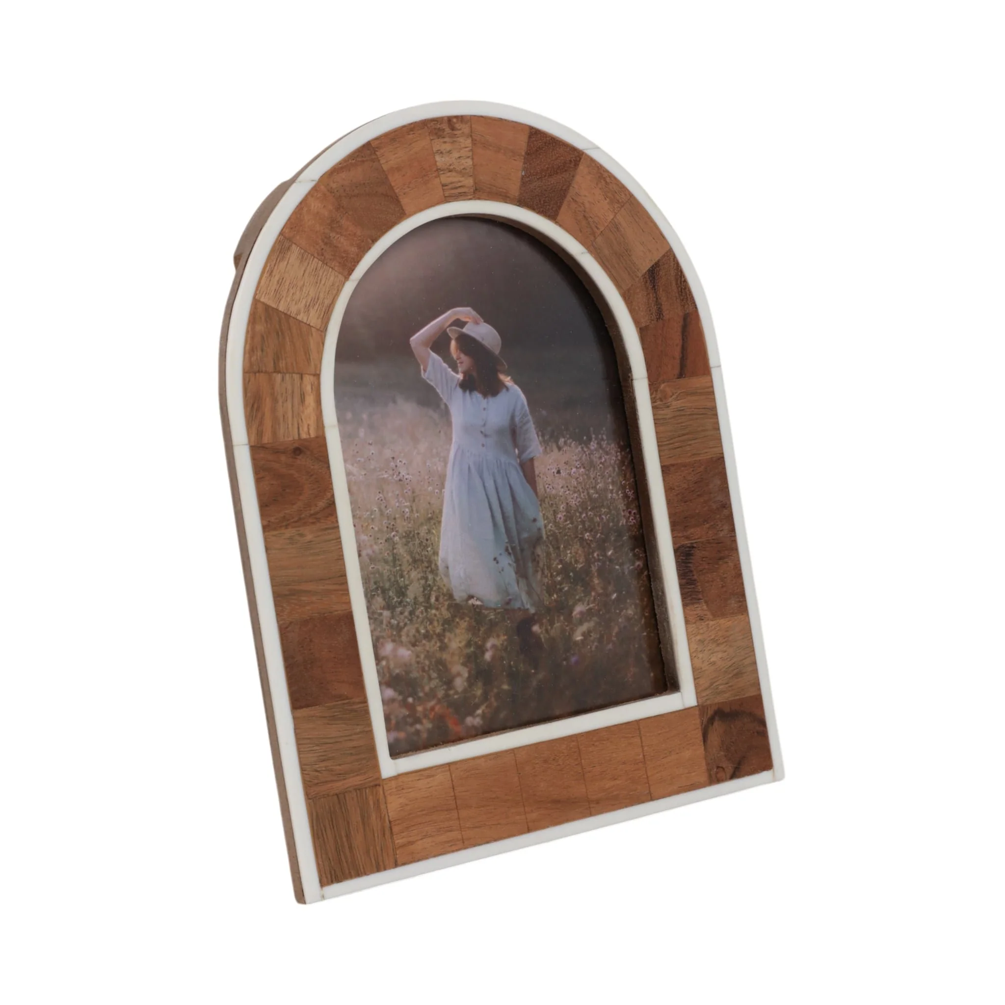 5x7 Wood Inlay Arch Photo Frame, Natural/ivory - Image 2