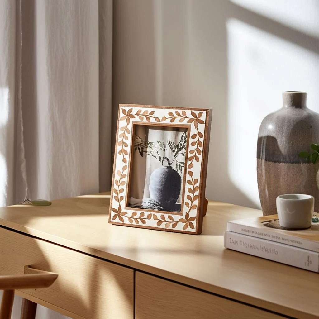 5x7 Wood Inlay Vine Photo Frame, Natural - Image 11