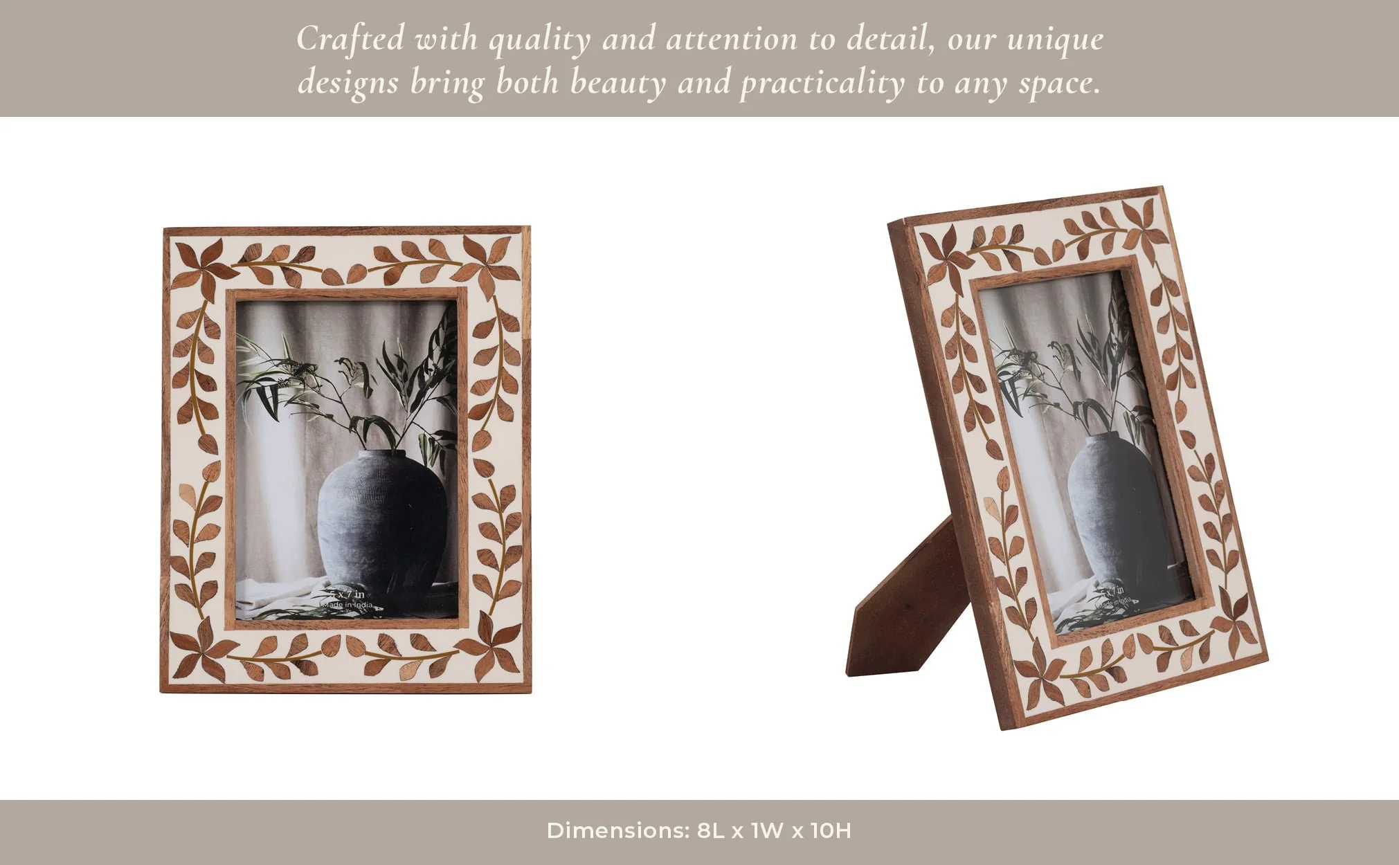 5x7 Wood Inlay Vine Photo Frame, Natural - Image 17