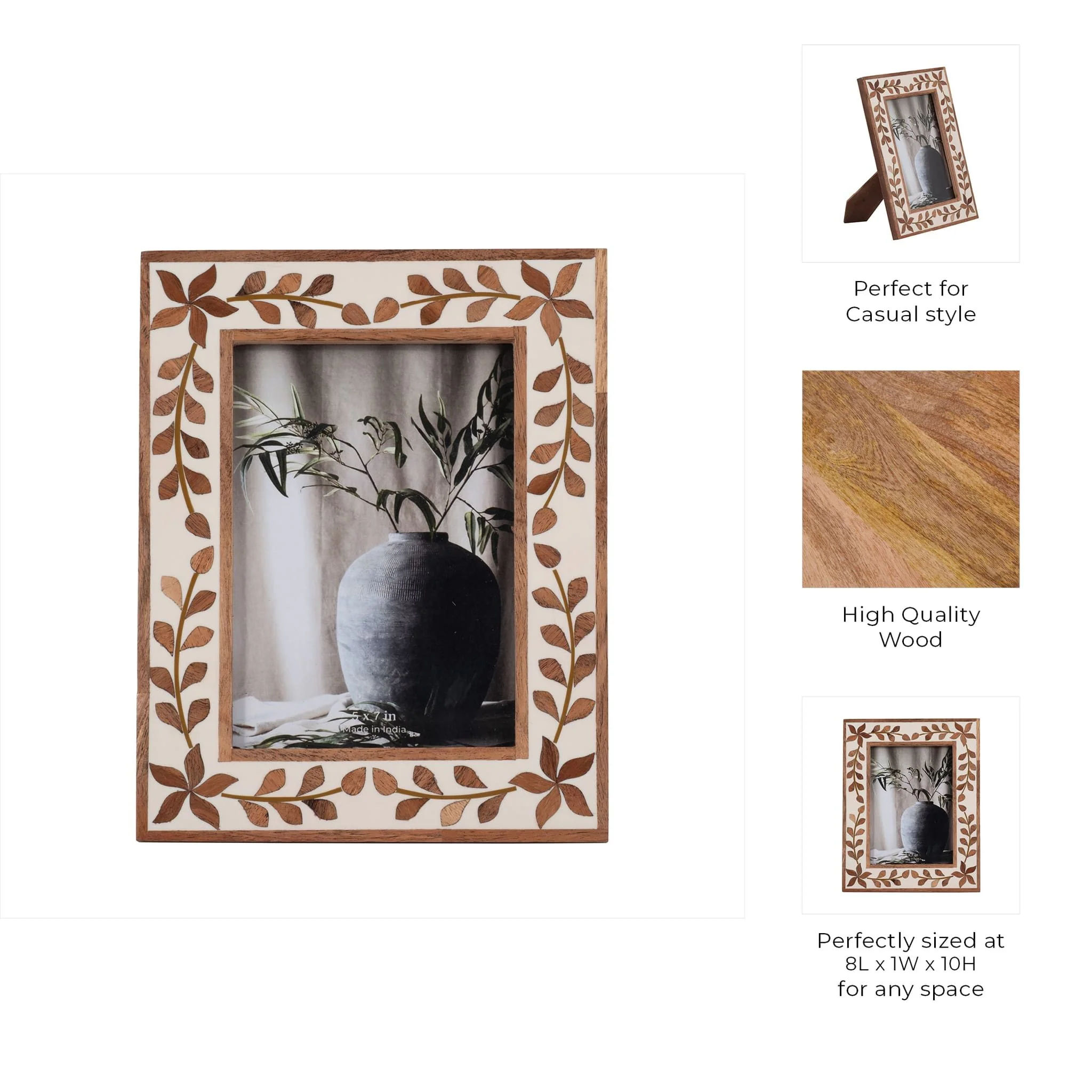 5x7 Wood Inlay Vine Photo Frame, Natural - Image 8