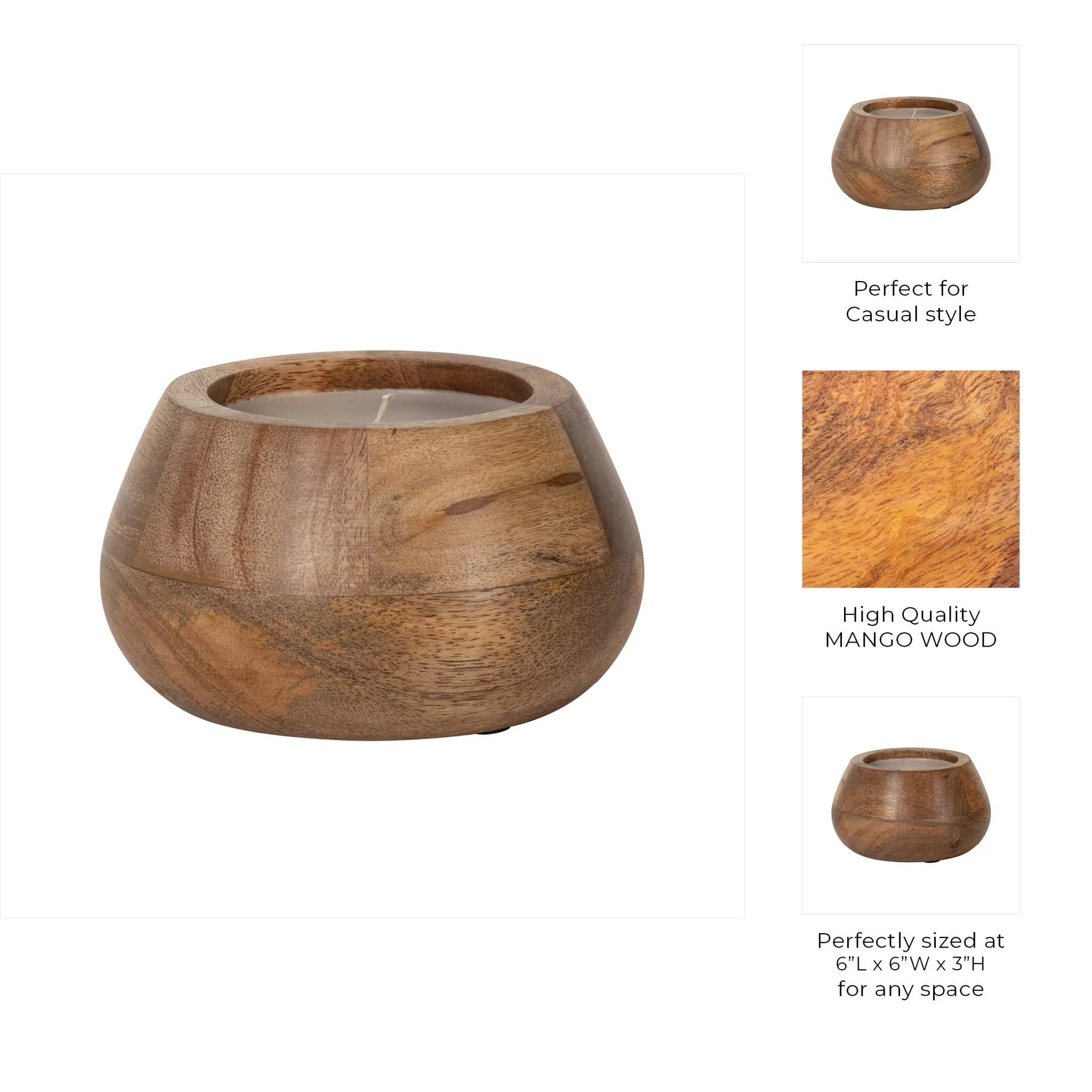 6" 10 Oz Vanilla Modern Wood Bowl Candle, Natural - Image 7