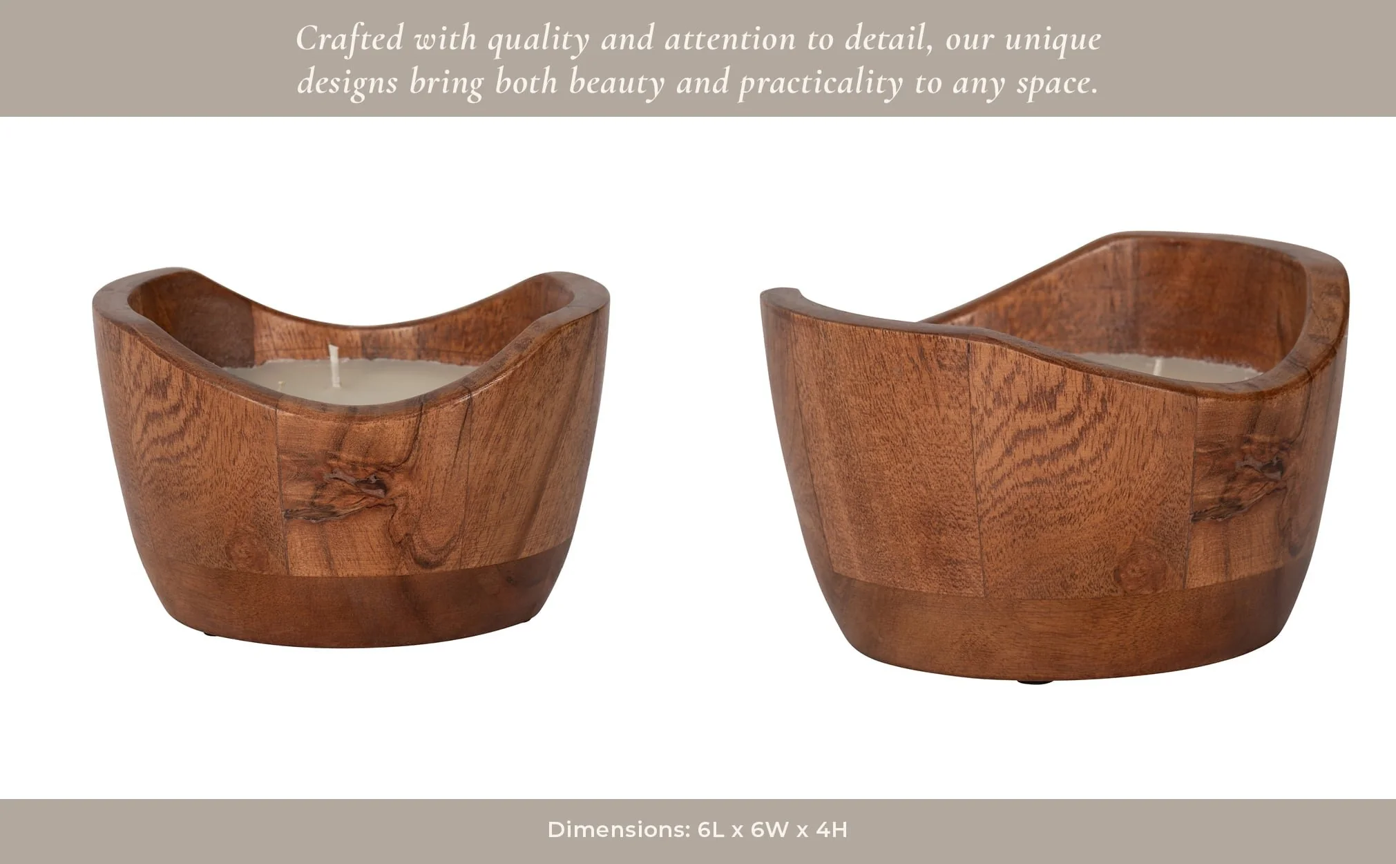 6" 17 Oz Vanilla Curvy Wood Bowl Candle, Natural - Image 14