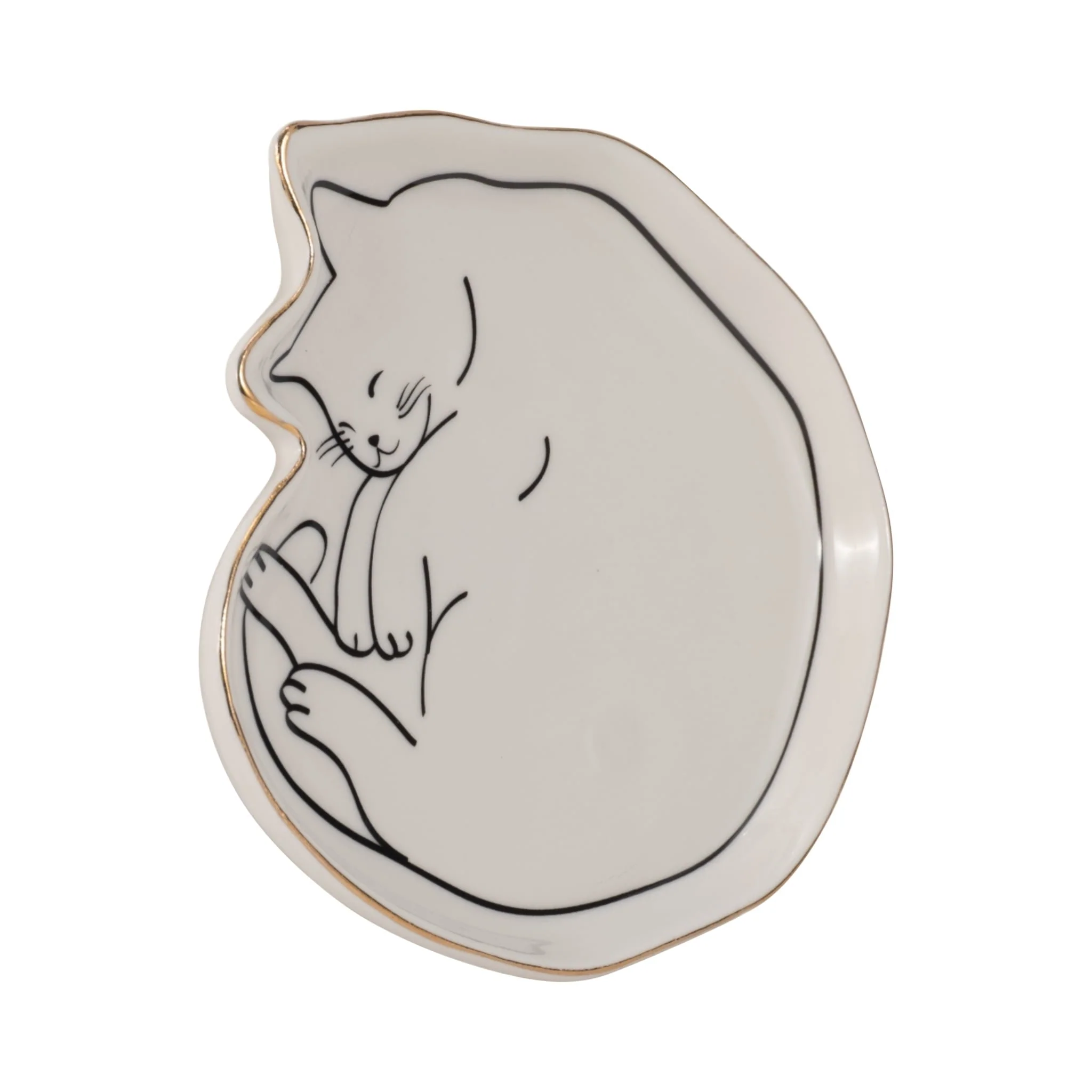 6" Cat Nap Trinket Tray W/ Gold Detail, White/blac - Image 3