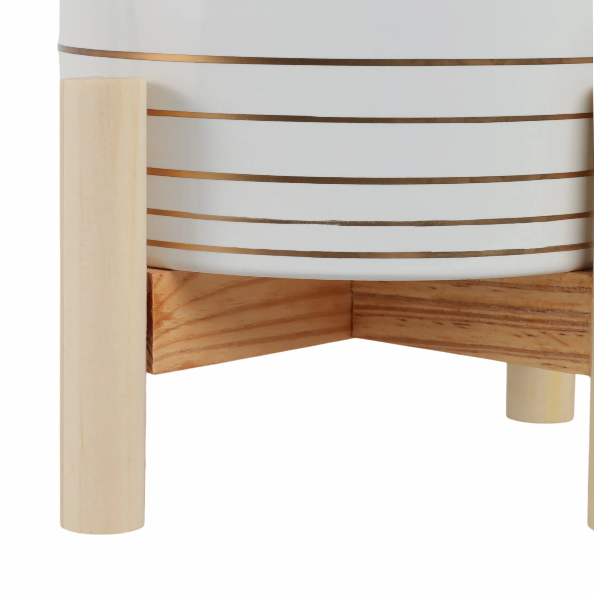 6" Ceramic Metallic Planter W/ Wood Stand, White - Image 5