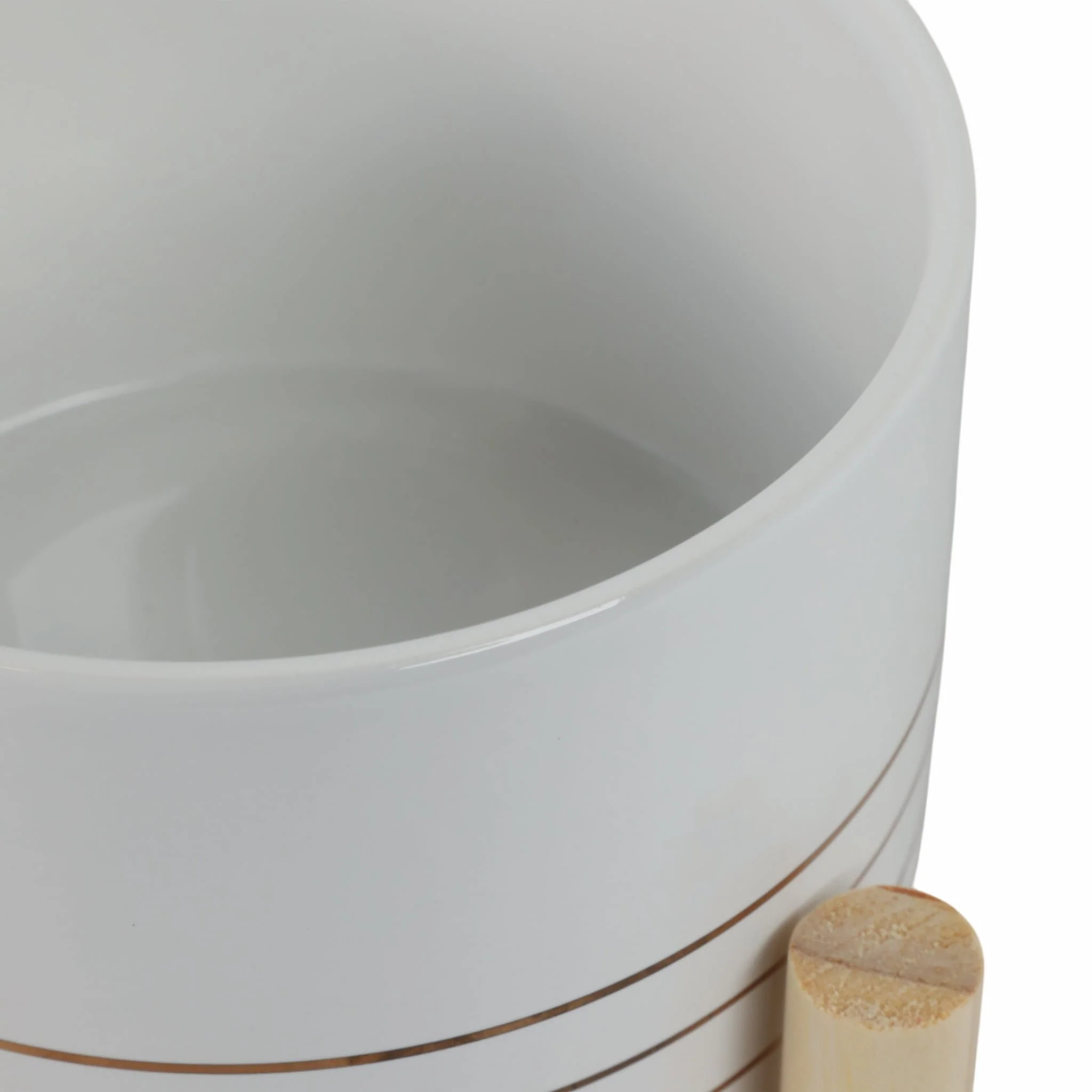 6" Ceramic Metallic Planter W/ Wood Stand, White - Image 6