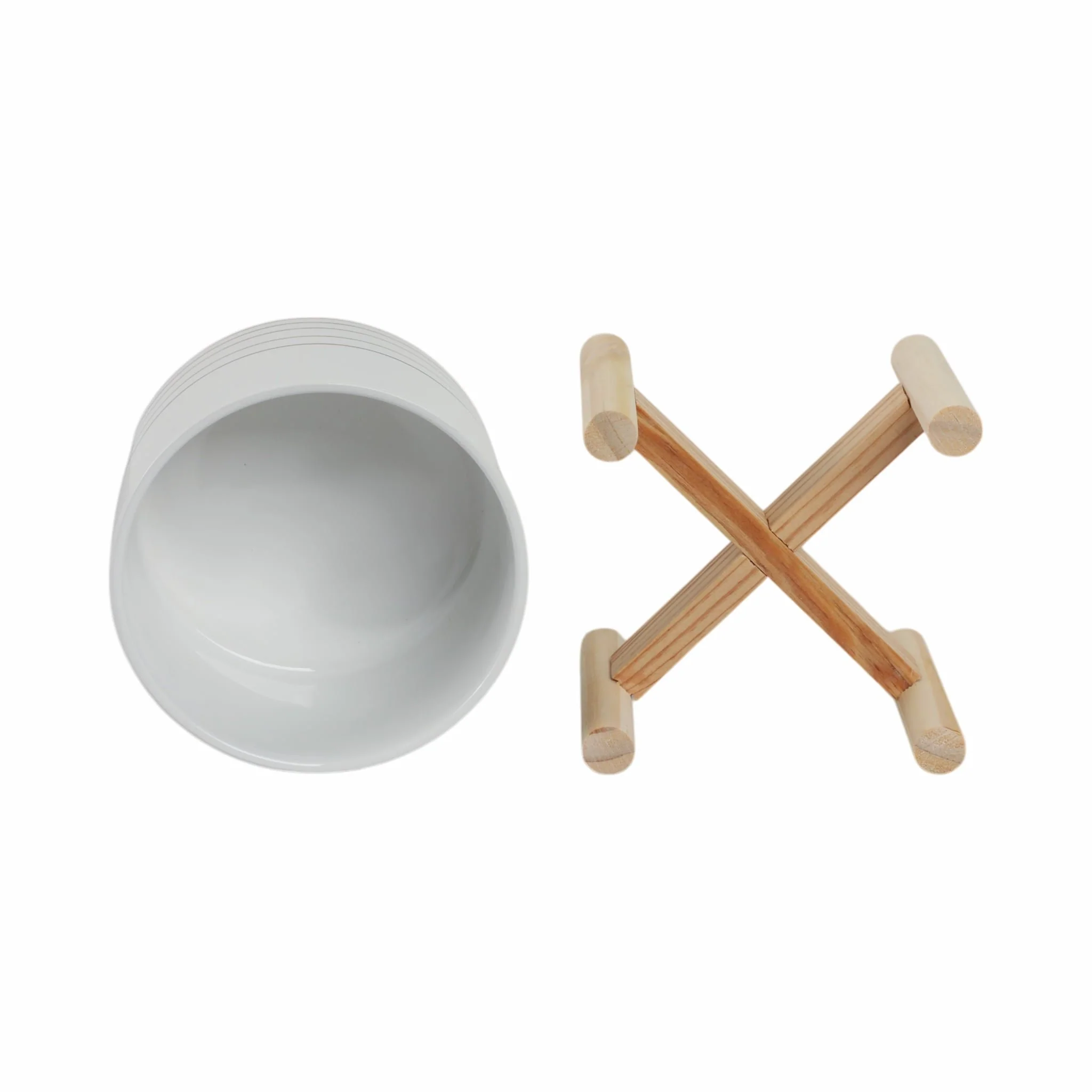 6" Ceramic Metallic Planter W/ Wood Stand, White - Image 7