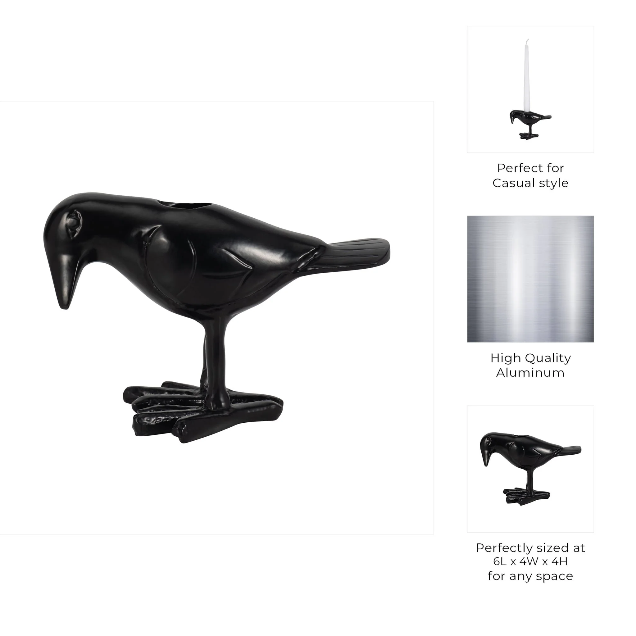 6" Crow Taper Candle Holder, Black - Image 10