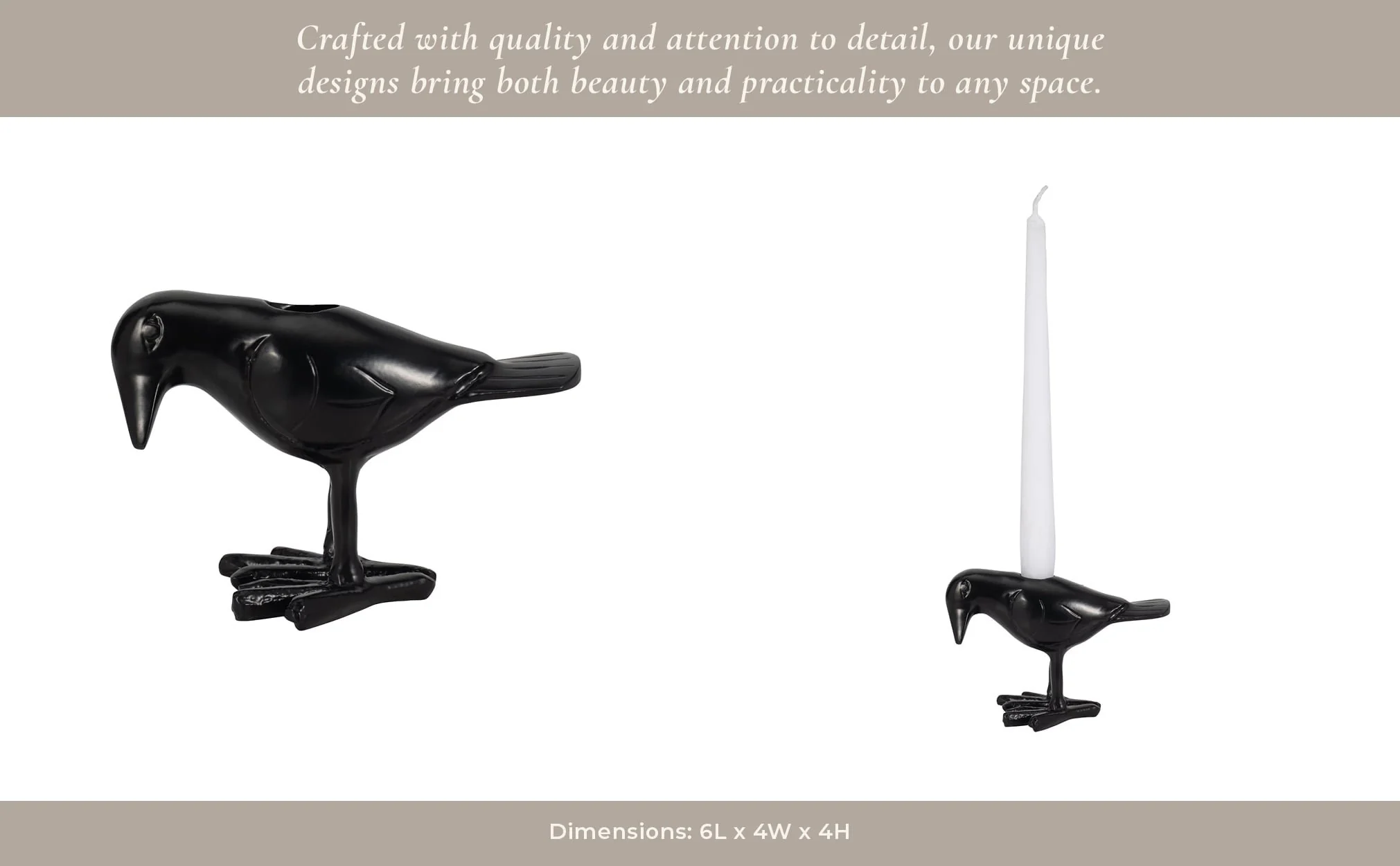 6" Crow Taper Candle Holder, Black - Image 13