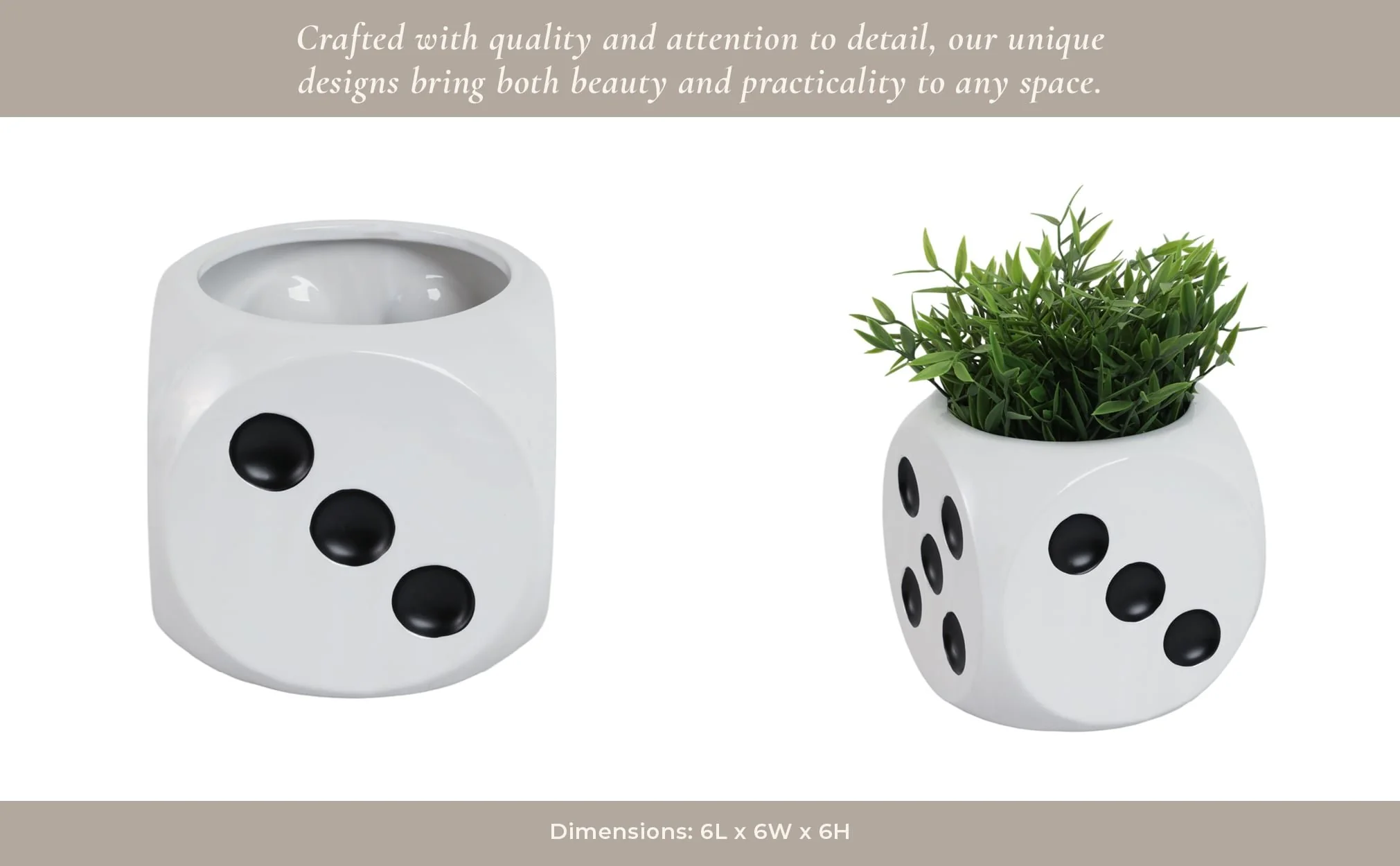 6" Dice Planter, White/black - Image 10