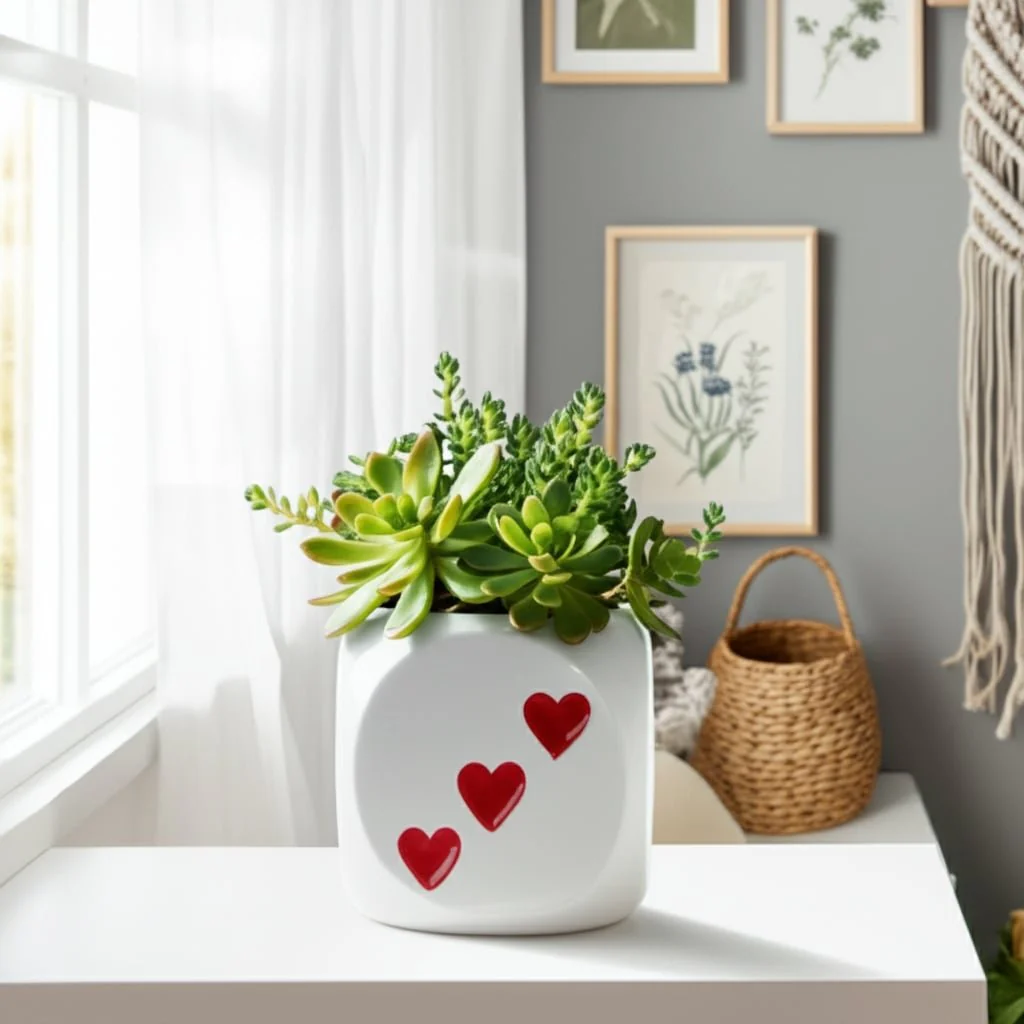 6" Dice Planter, White/red - Image 10