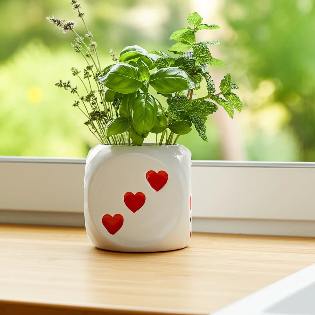 6" Dice Planter, White/red - Image 12