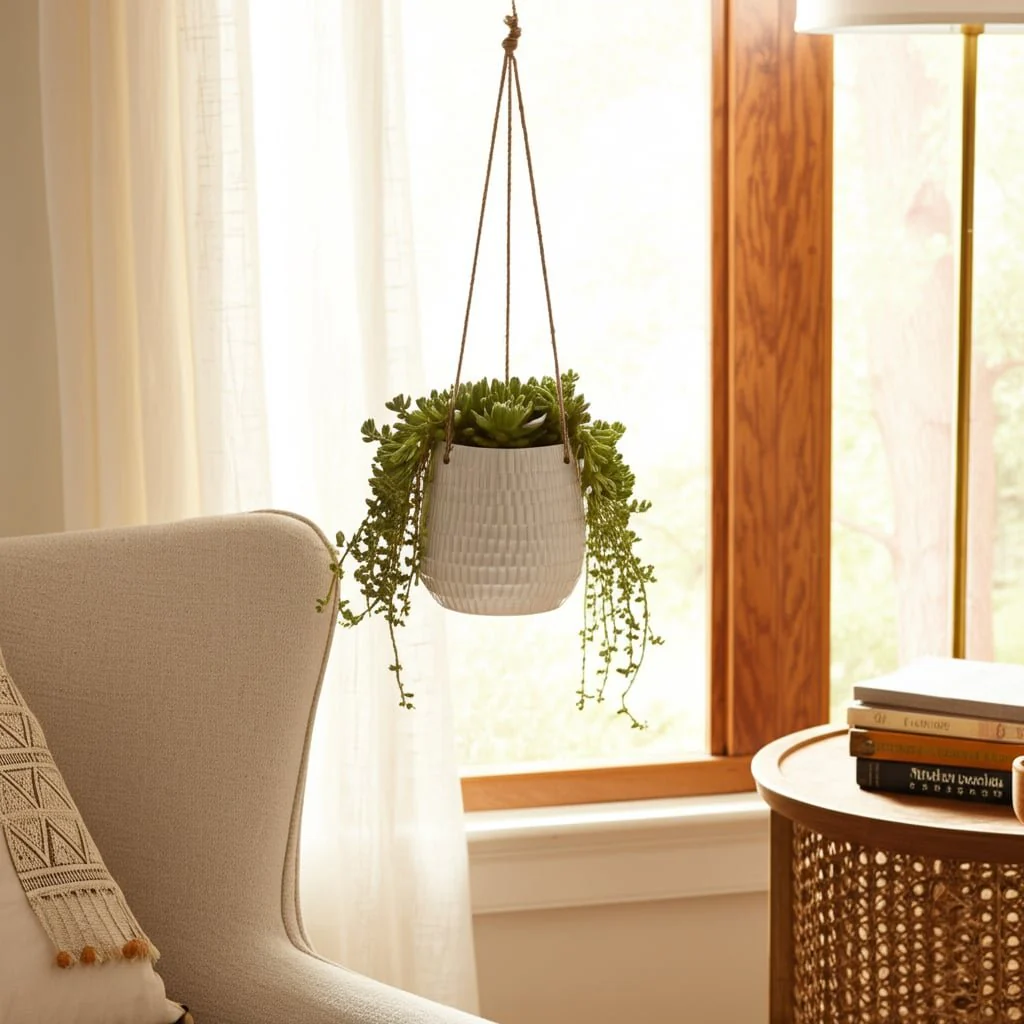 6" Dimpled Hanging Planter, White - Image 10
