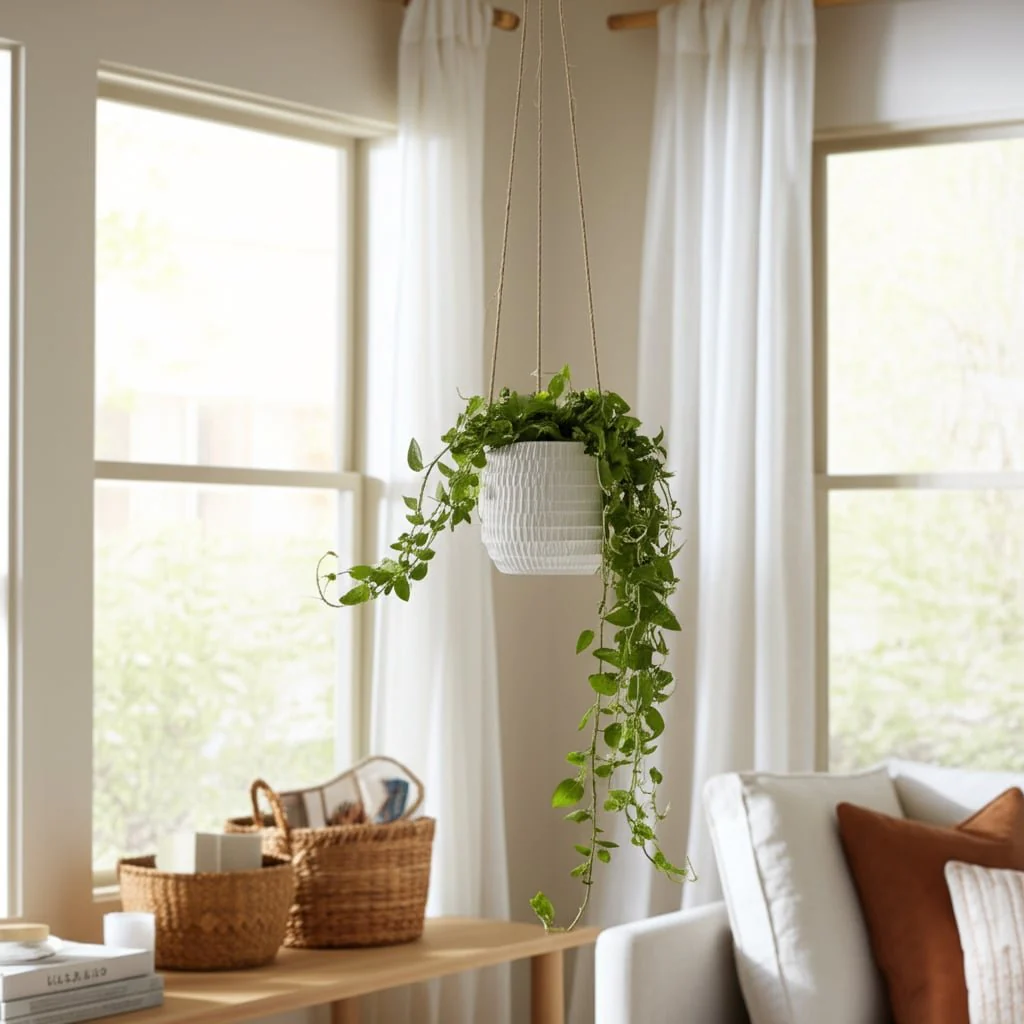 6" Dimpled Hanging Planter, White - Image 11
