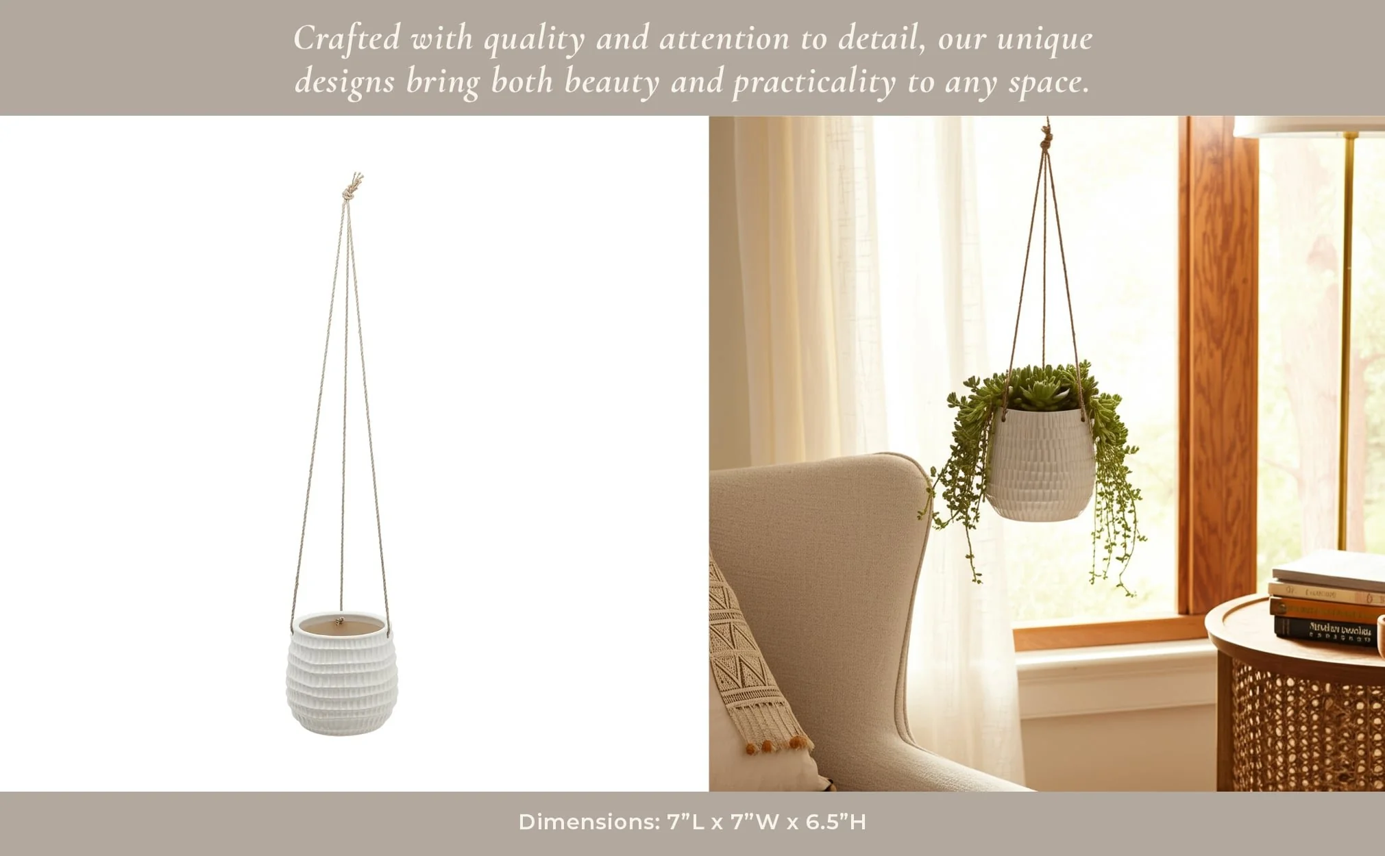 6" Dimpled Hanging Planter, White - Image 14