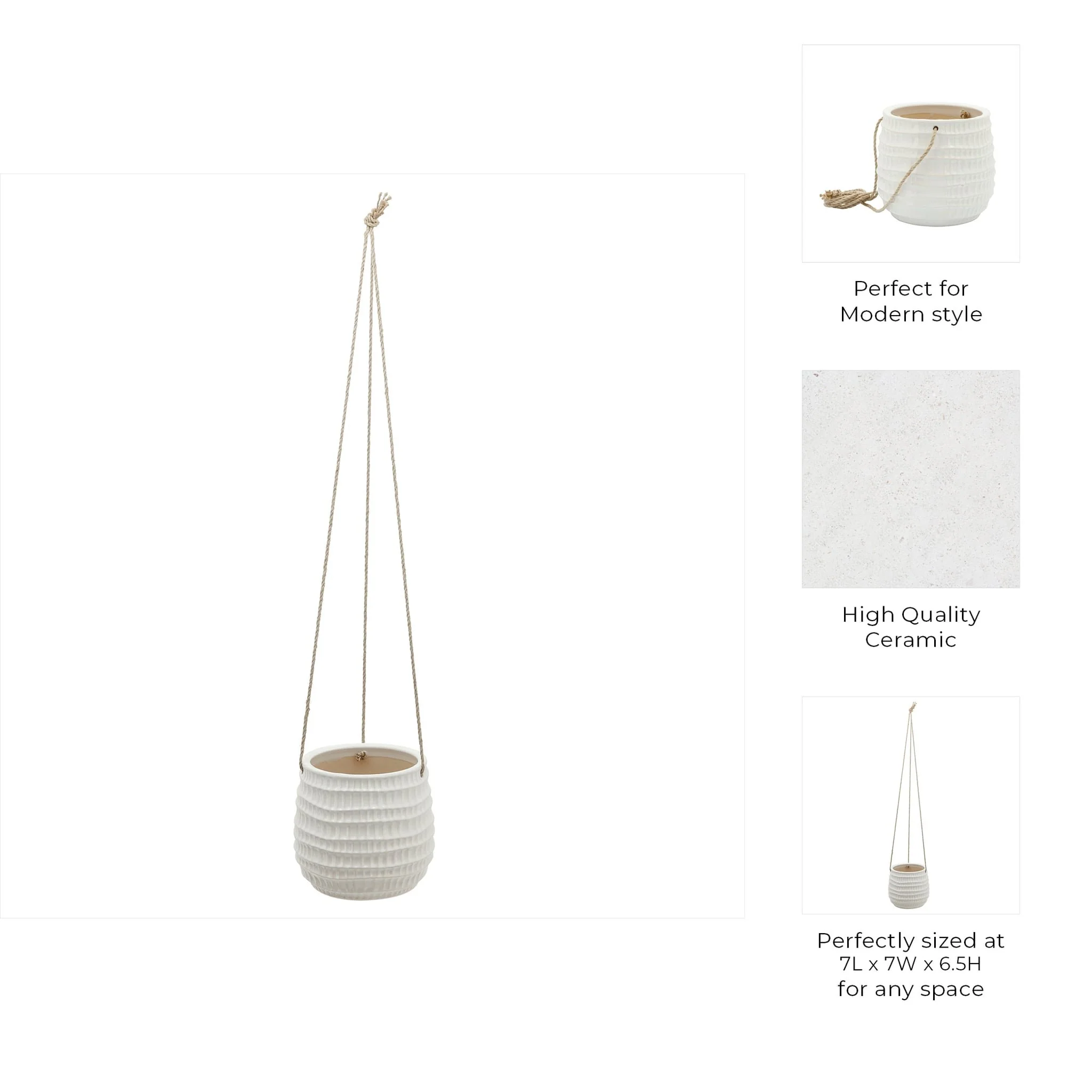 6" Dimpled Hanging Planter, White - Image 9