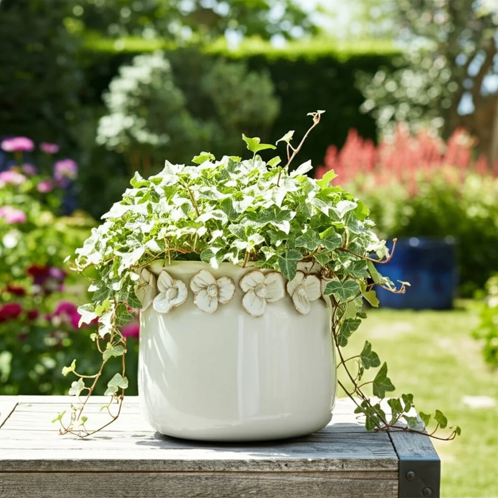 6"  Floral Applique Planter,  Ivory - Image 12