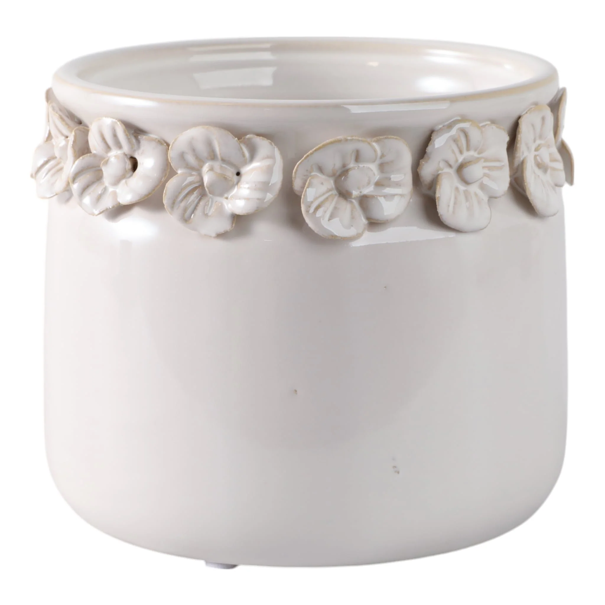 6"  Floral Applique Planter,  Ivory - Image 3