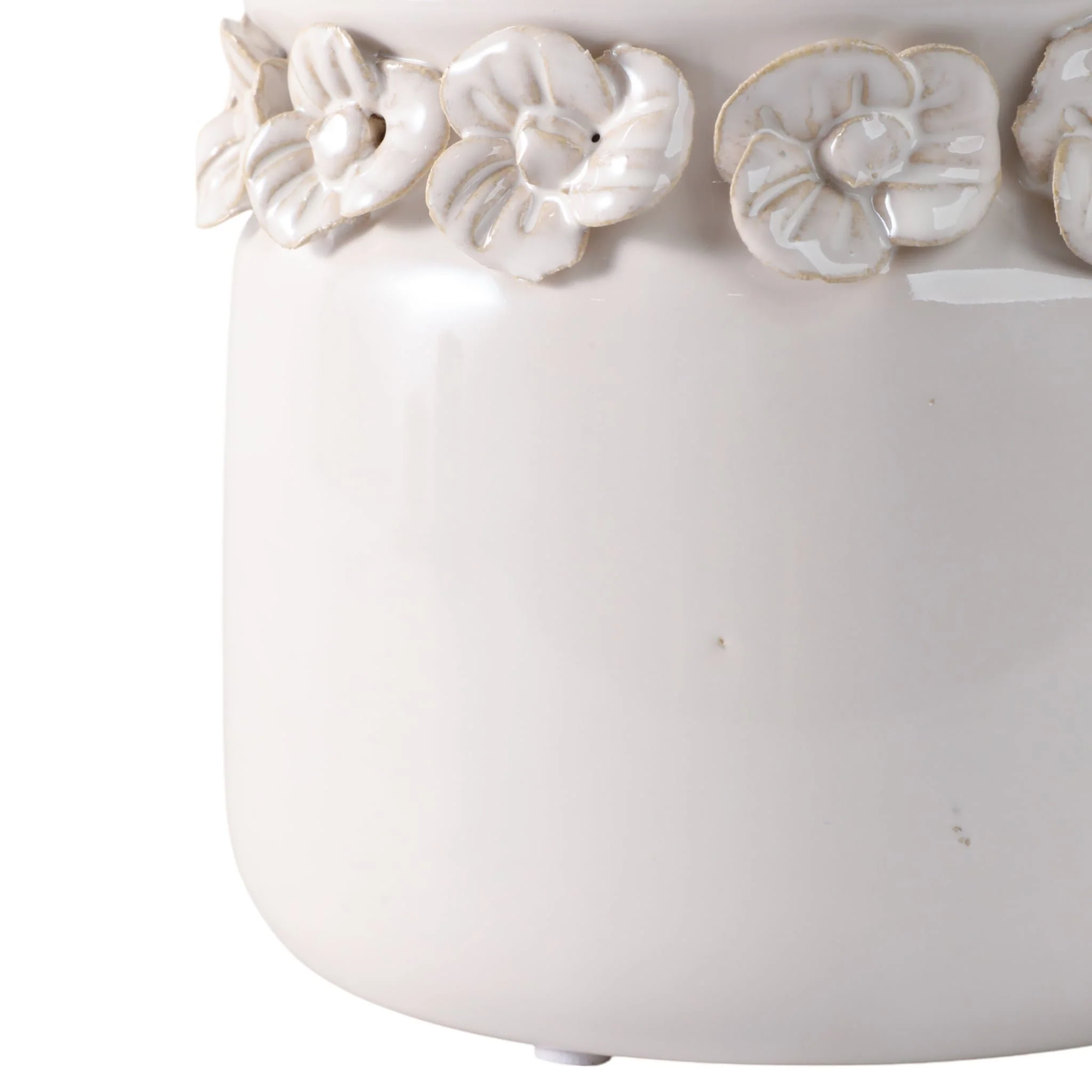 6"  Floral Applique Planter,  Ivory - Image 4