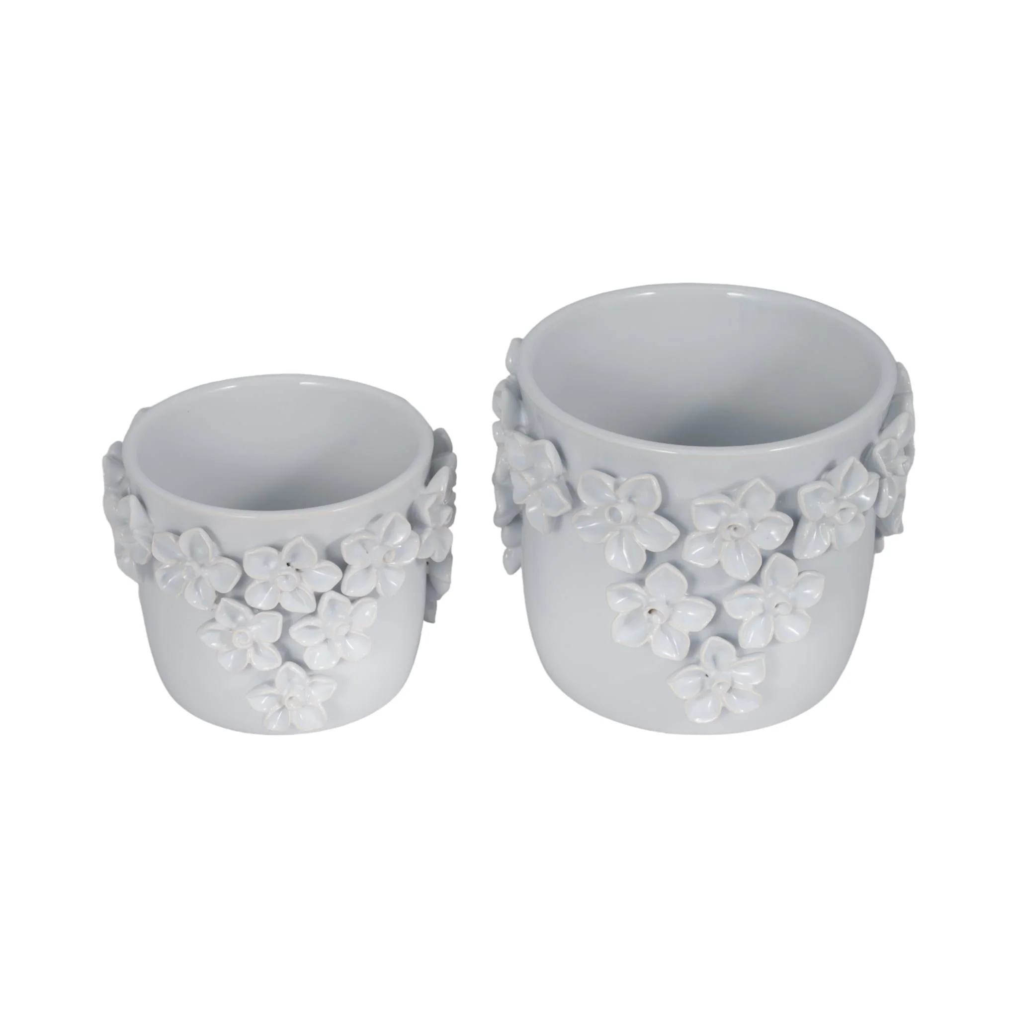 6" Floral Applique Planter, White - Image 6