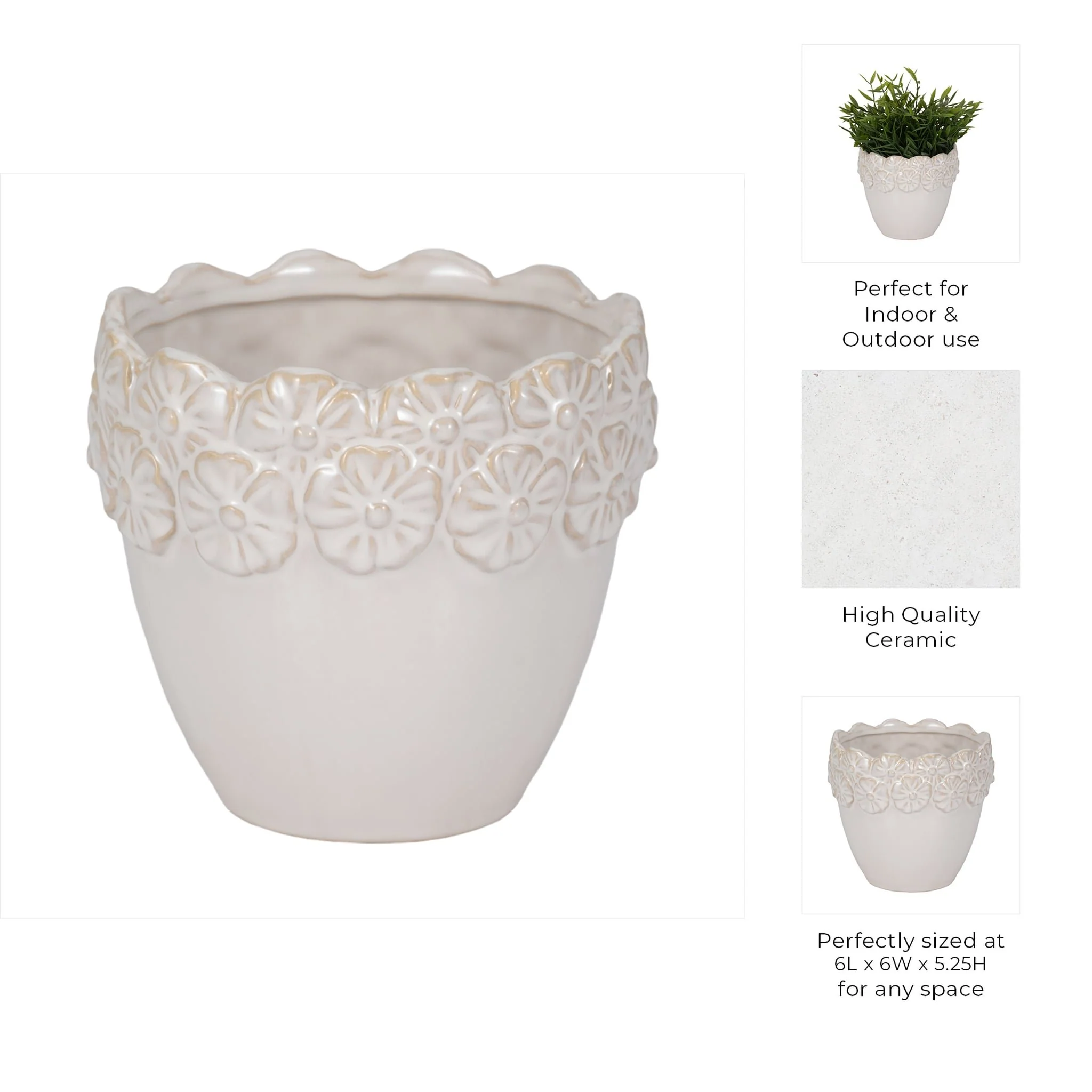 6" Floral Crown Planter, Ivory - Image 7
